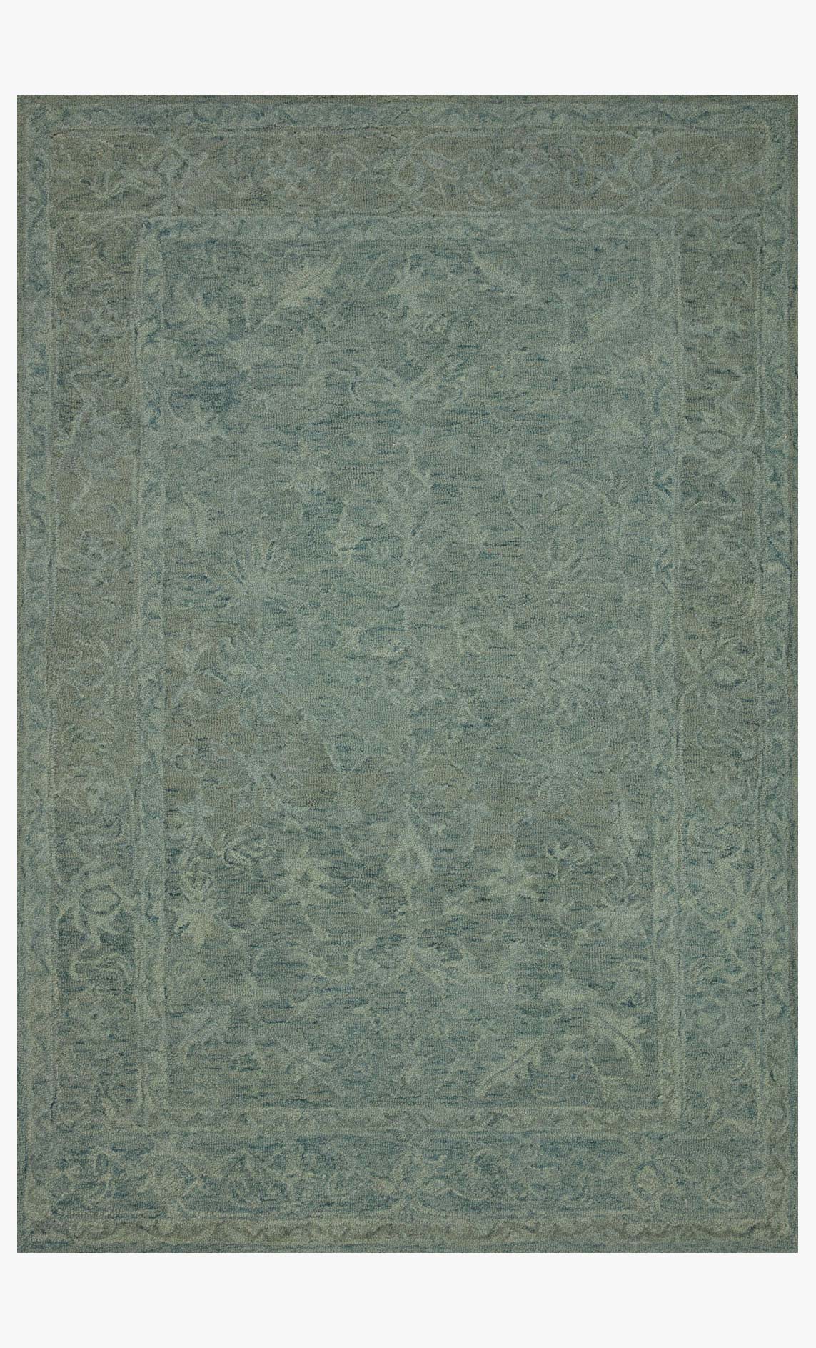 Transitional hooked rug in teal with floral medallion pattern, LK-05
