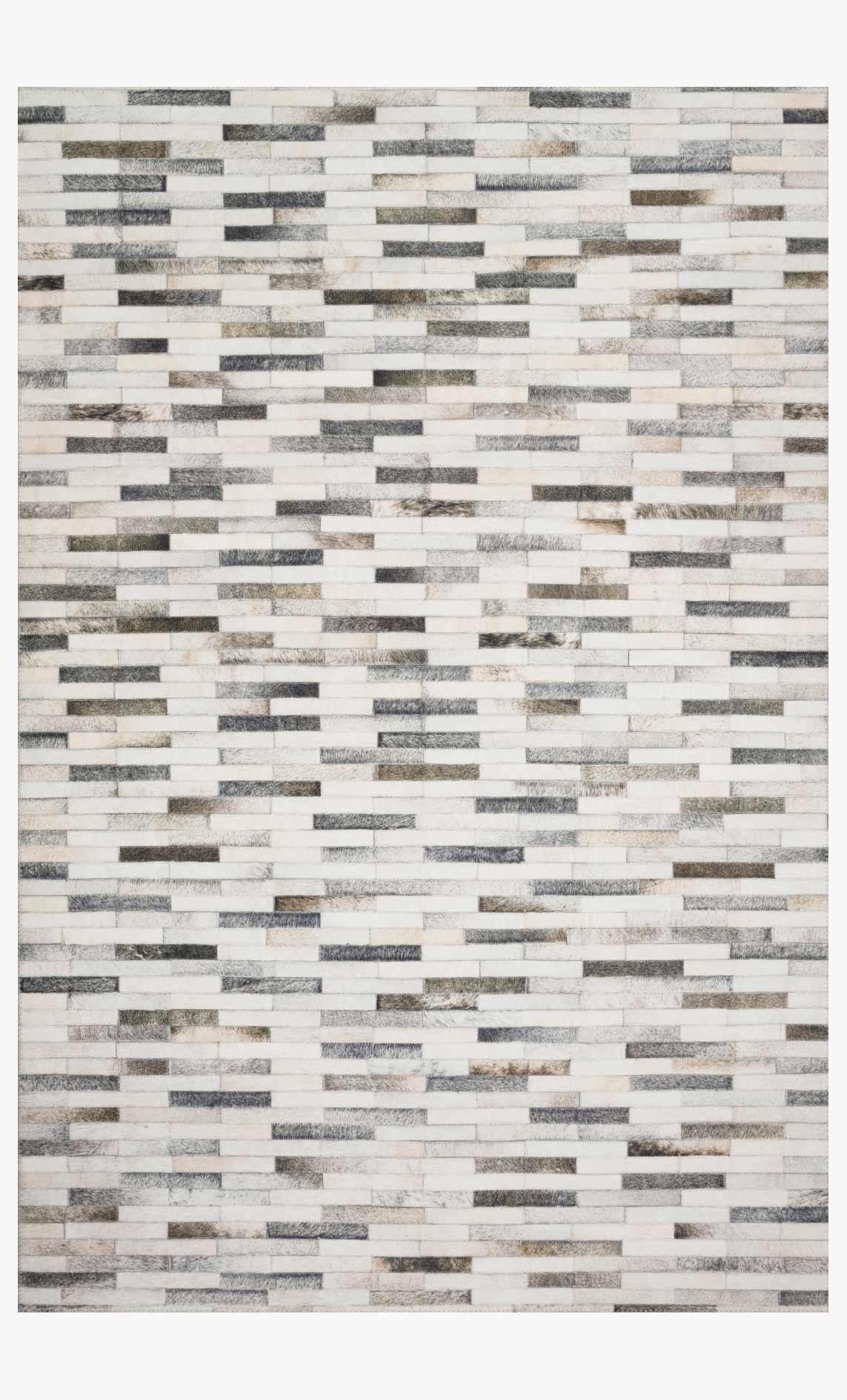 Contemporary power-loomed rug in ivory and grey with horizontal striped block pattern.