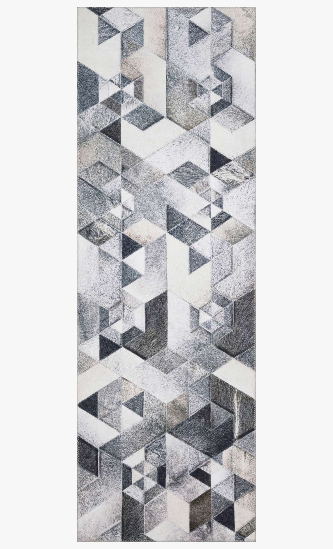 Grey and ivory geometric area rug with cube blocks and triangle pattern
