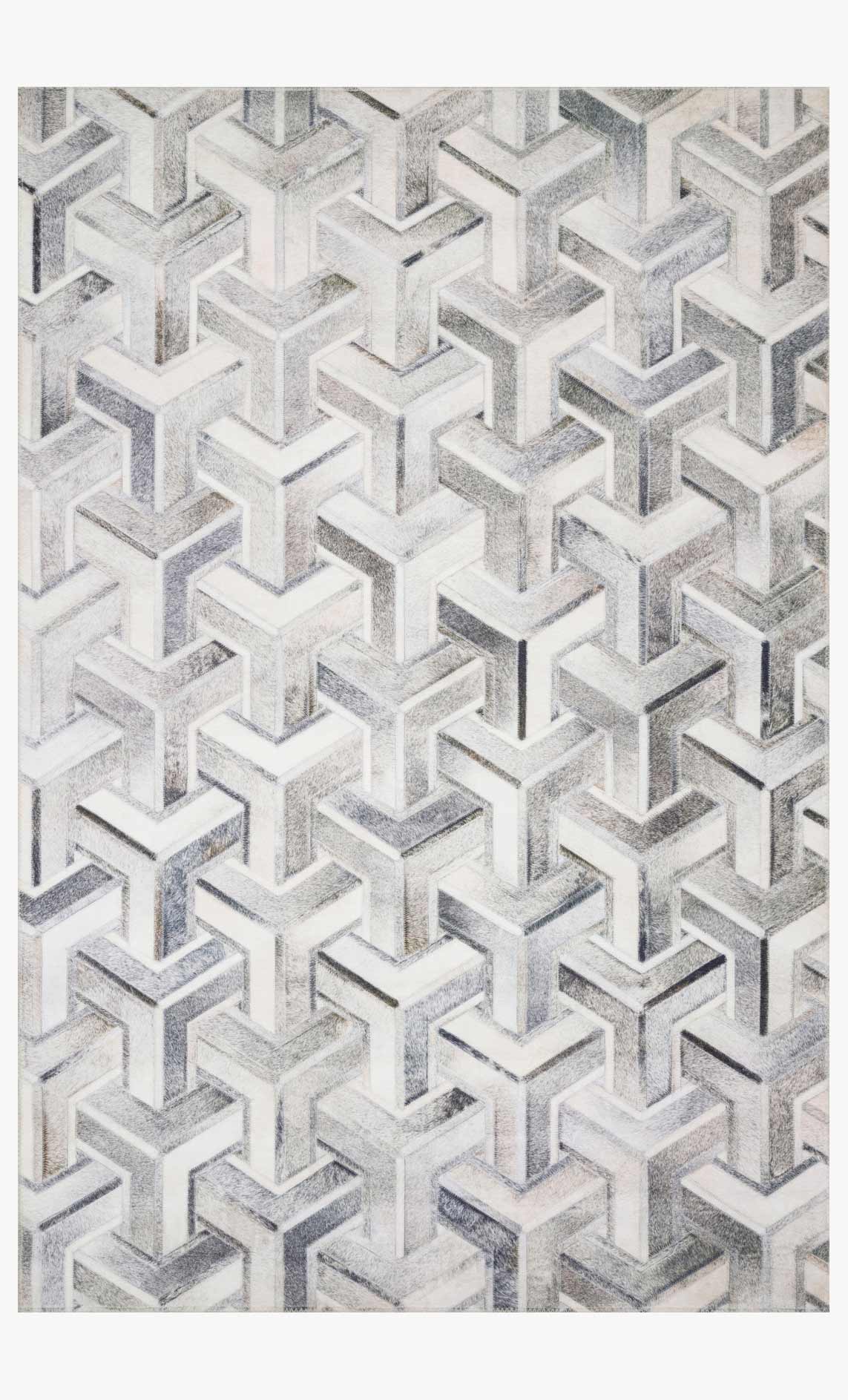 Contemporary geometric power loom rug with zigzag pattern in silver and ivory