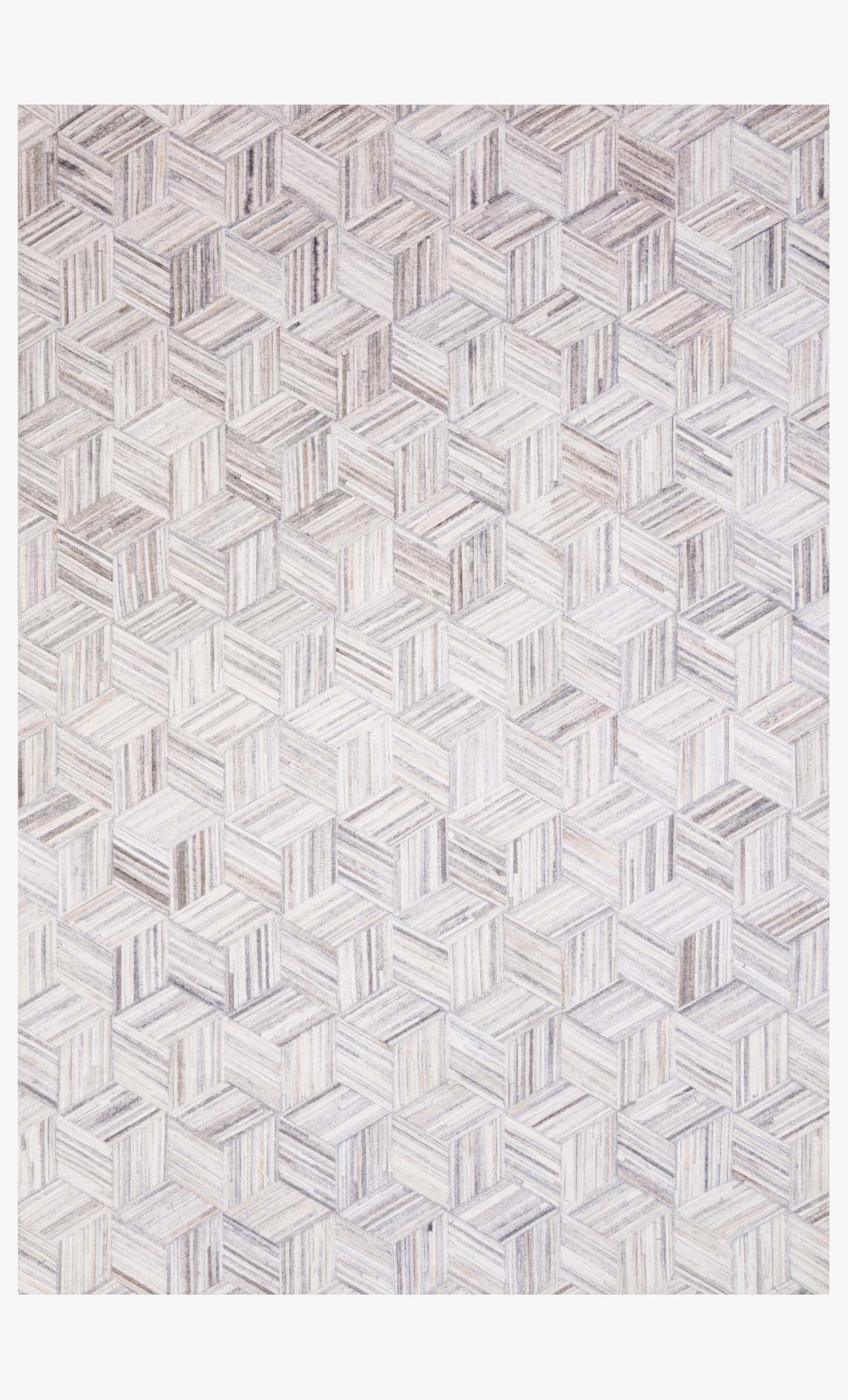 Light gray and ivory geometric power-loomed rug with repeating woven cube pattern