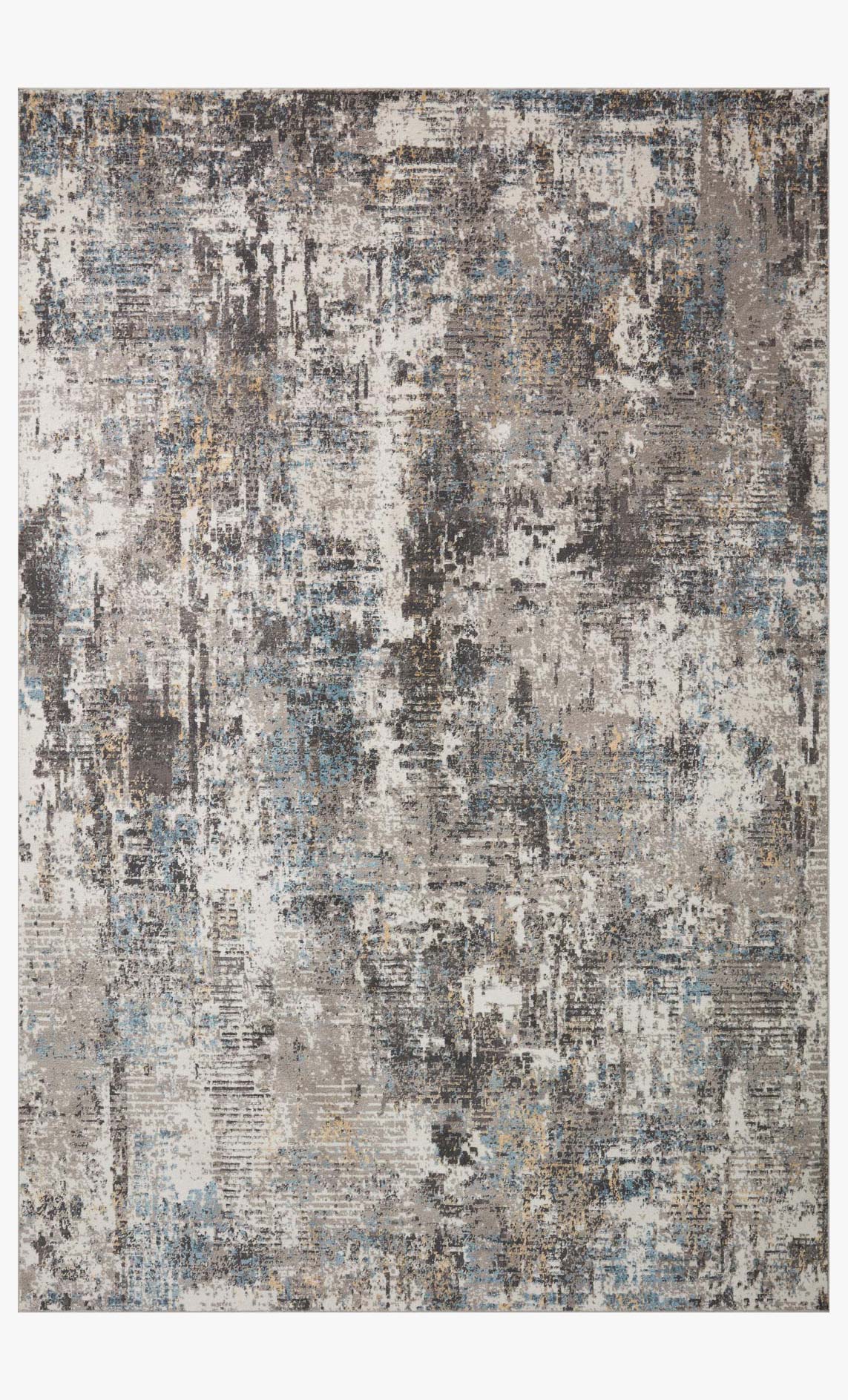 Slate and mist area rug with abstract distressed pattern, power-loomed look