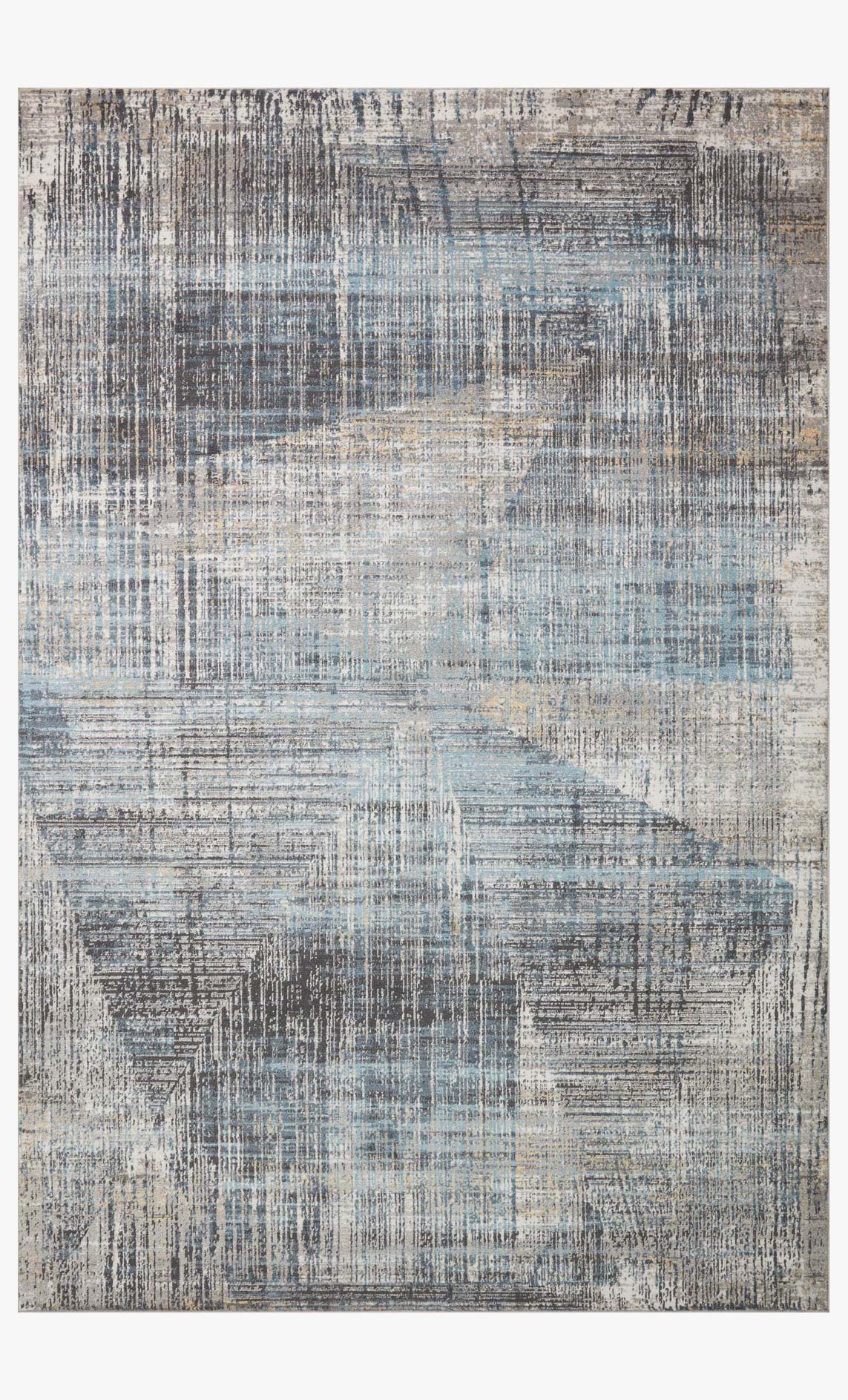 Power-loomed area rug with abstract distressed pattern, granite and mist tones