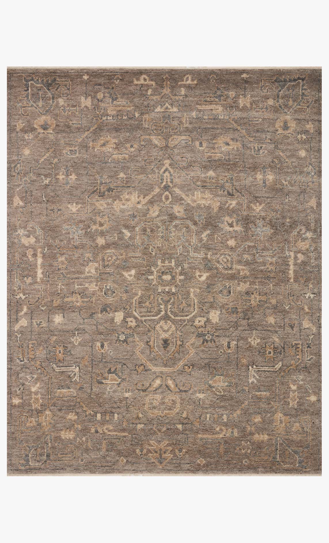 Traditional hooked rug with geometric pattern in tobacco and mocha tones