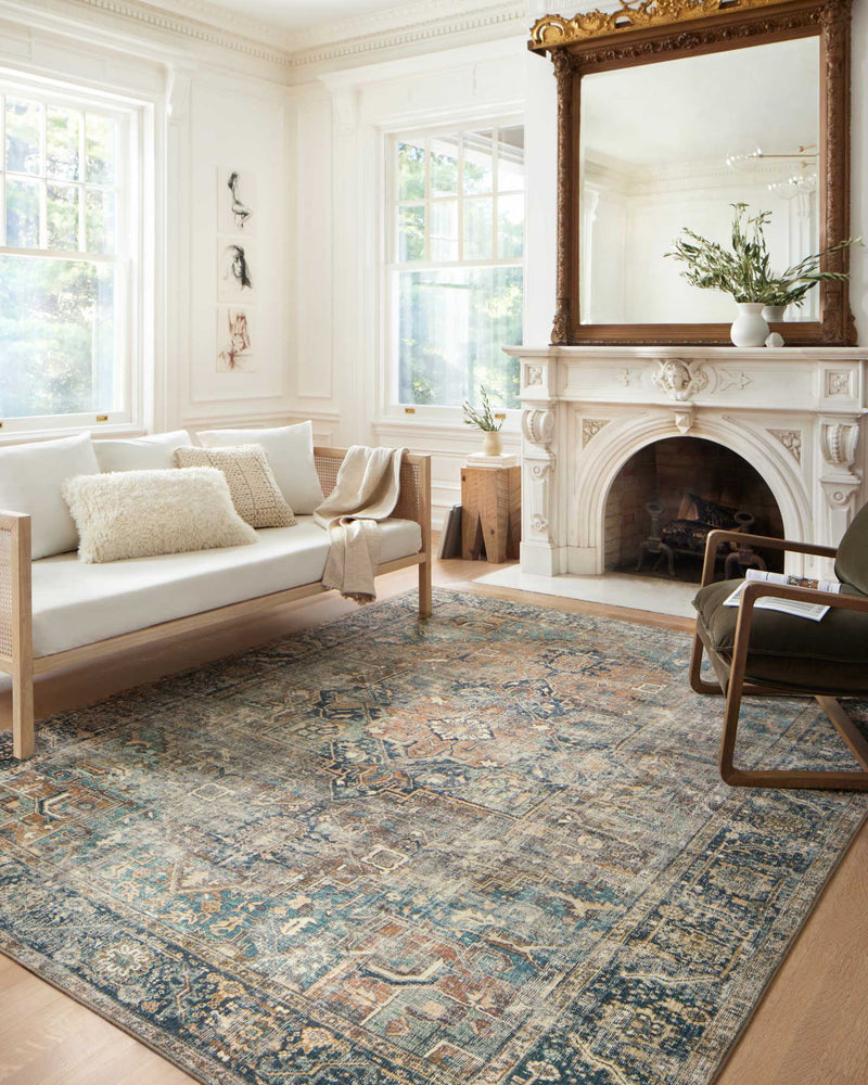 Loloi II Margot Collection - Traditional Power Loomed Rug in Terracotta & Lagoon (MAT-02)