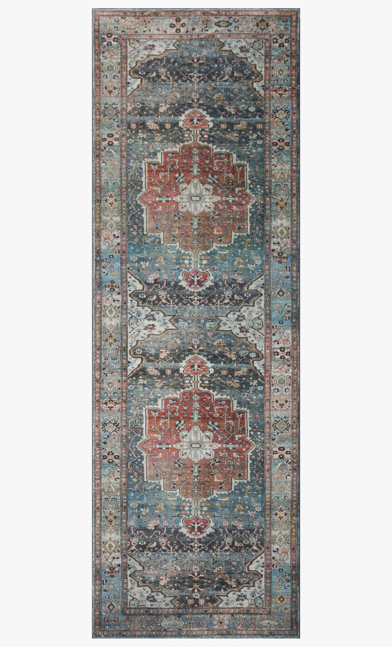Loloi II Margot Collection - Traditional Power Loomed Rug in Ocean & Brick (MAT-05)