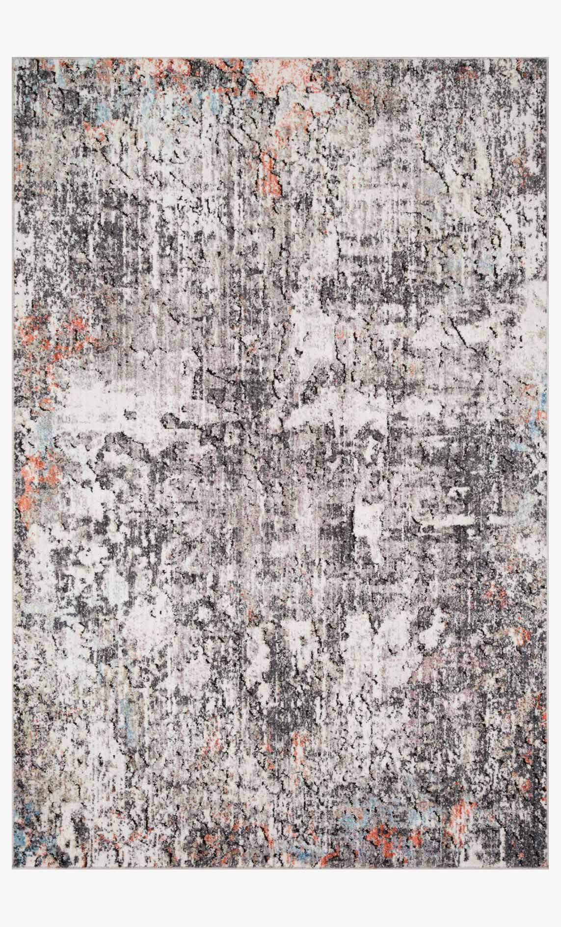 Ivory and granite abstract power-loomed rug with distressed pattern and short pile
