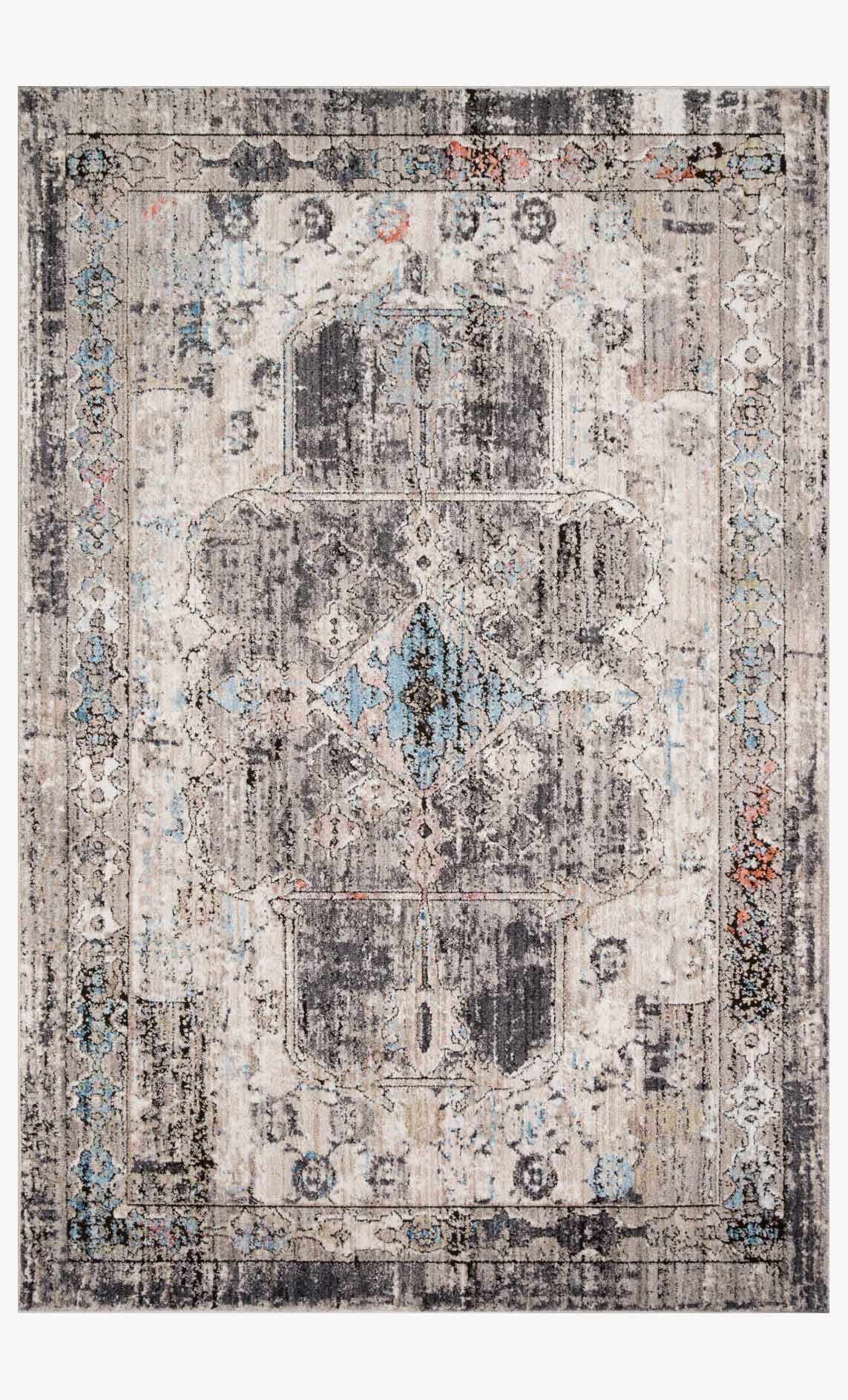 Contemporary power-loomed rug in natural beige and gray with ornate medallion pattern