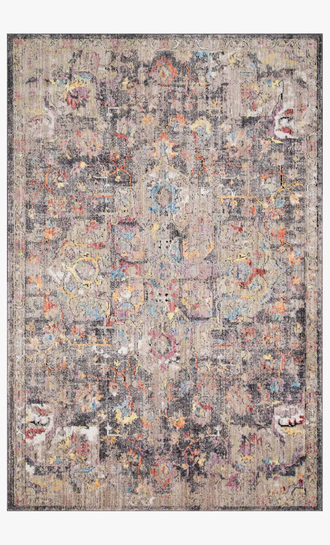 Charcoal contemporary power-loomed rug with multicolor abstract pattern, rectangular
