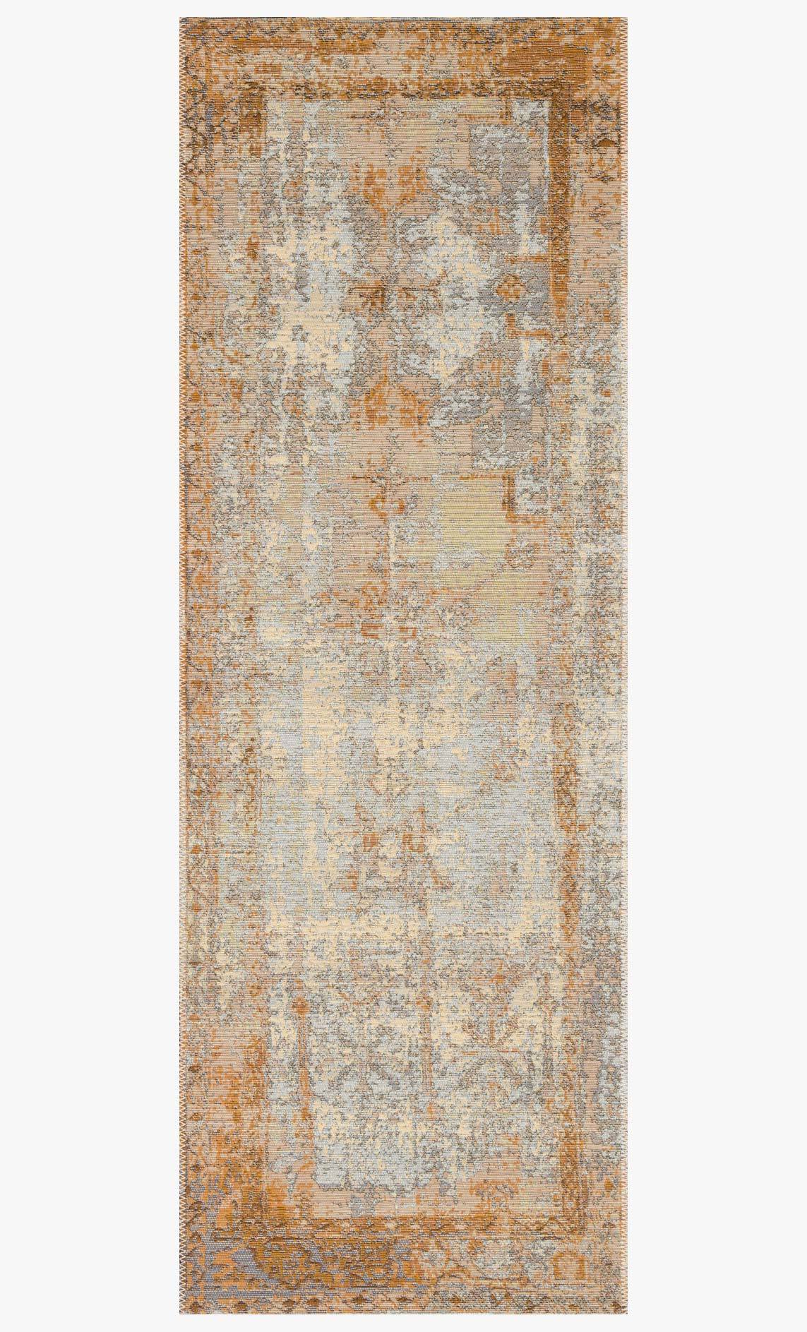 Rectangular indoor/outdoor power loomed rug in antique ivory and copper, abstract distressed