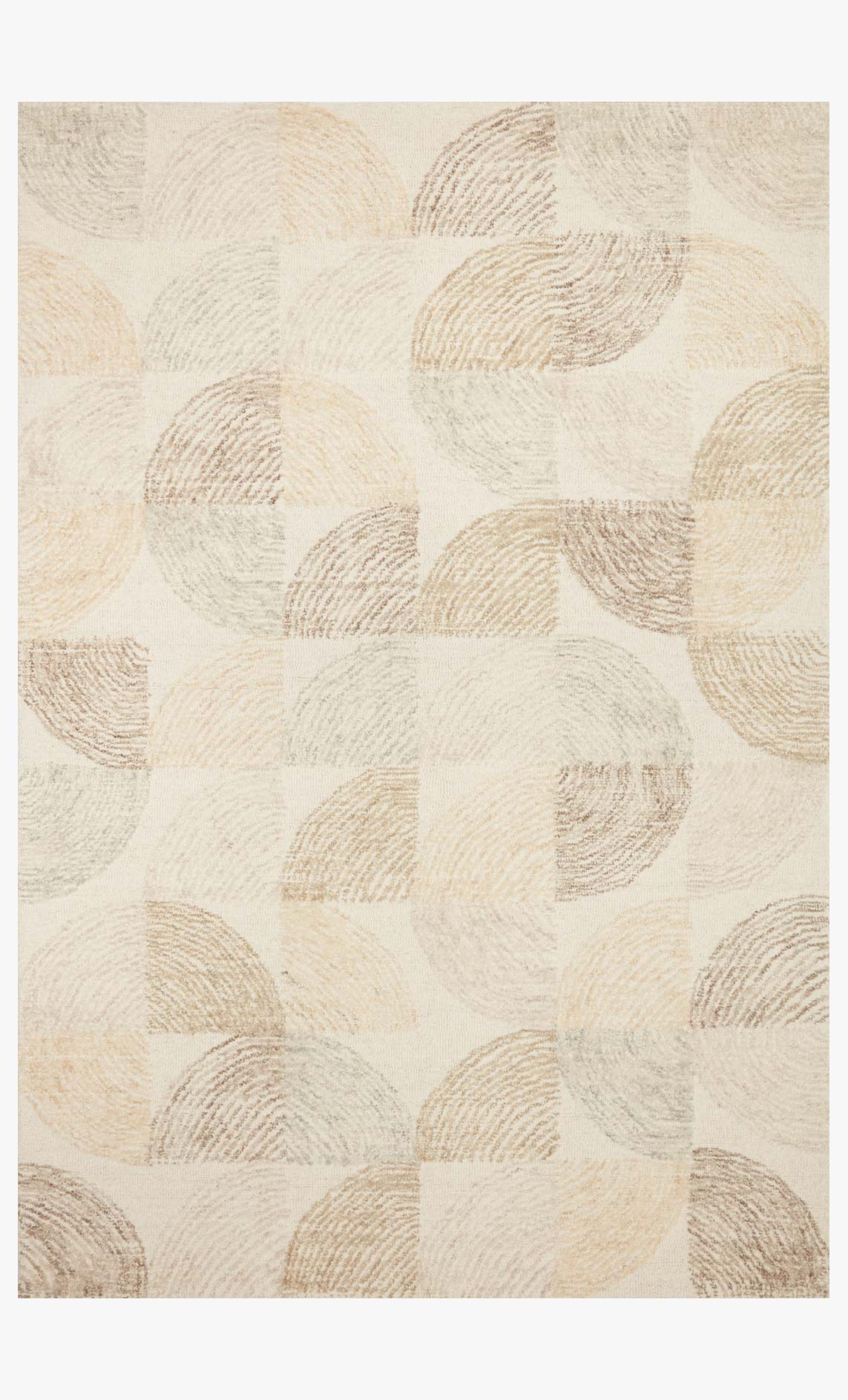 Hand-tufted area rug with pebble circular pattern in light beige and tan
