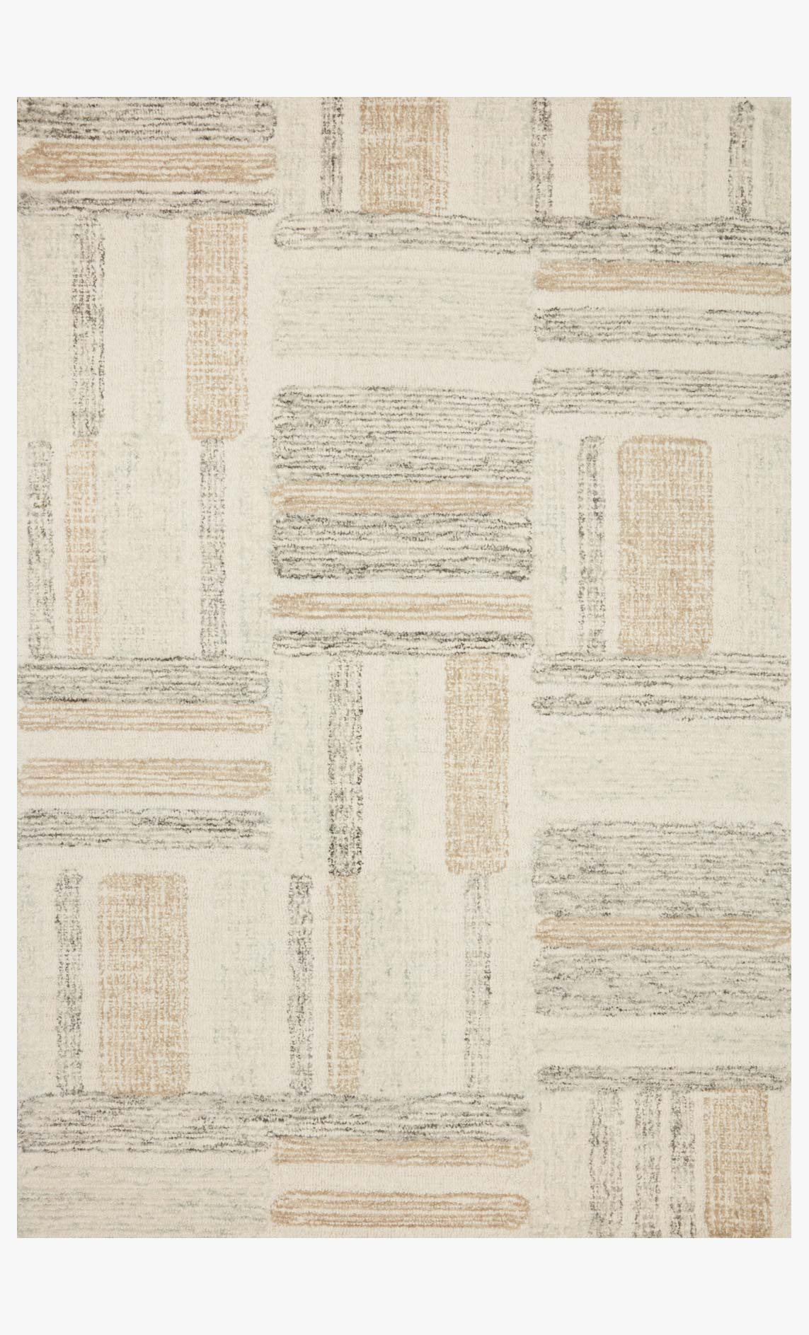 Contemporary hand-tufted rug in ivory with gray and tan abstract block pattern