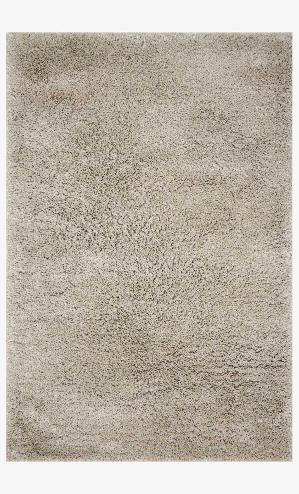 Grey hand-tufted shag rug with dense, plush pile and flat border edge.