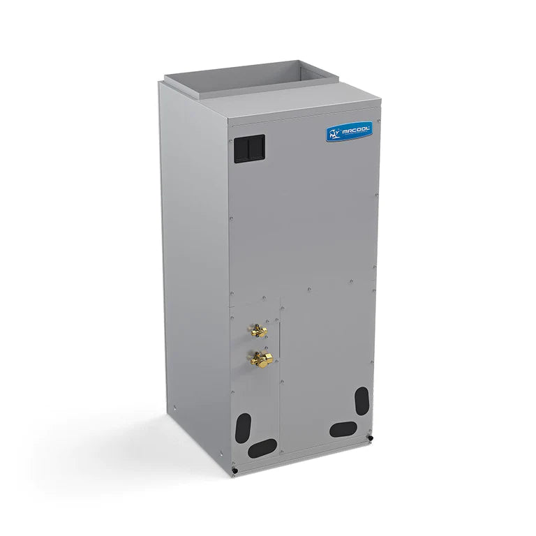 MRCOOL DC inverter air handler cabinet with top opening, gray metal housing