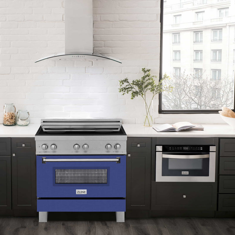 ZLINE 36-Inch 4.6 cu. ft. Induction Range with a 4 Element Stove and Electric Oven in DuraSnow Stainless Steel with Blue Matte Door (RAINDS-BM-36)