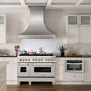 ZLINE Legacy Series Autograph Edition 48-inch Dual Fuel Range with Gas Stove and 6.0 Cu. Ft. Electric Oven in Fingerprint Resistant Satin Stainless Steel with Gold Accents (RASZ-SN-48-G)