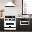 ZLINE 30-Inch Autograph Edition Wall Mounted Range Hood in Satin Stainless Steel with White Matte Shell and Matte Black Handle (KB4SNZ-WM30-MB)