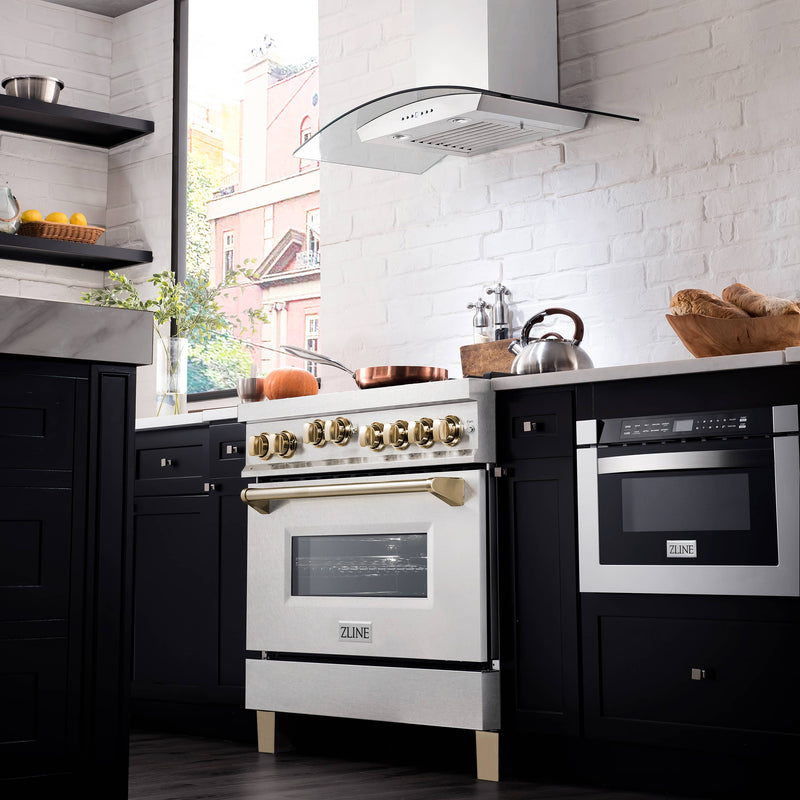 ZLINE Autograph Edition 36-Inch 4.6 cu. ft. Range with Gas Stove and Gas Oven in DuraSnow® Stainless Steel with Gold Accents (RGSZ-SN-36-G)