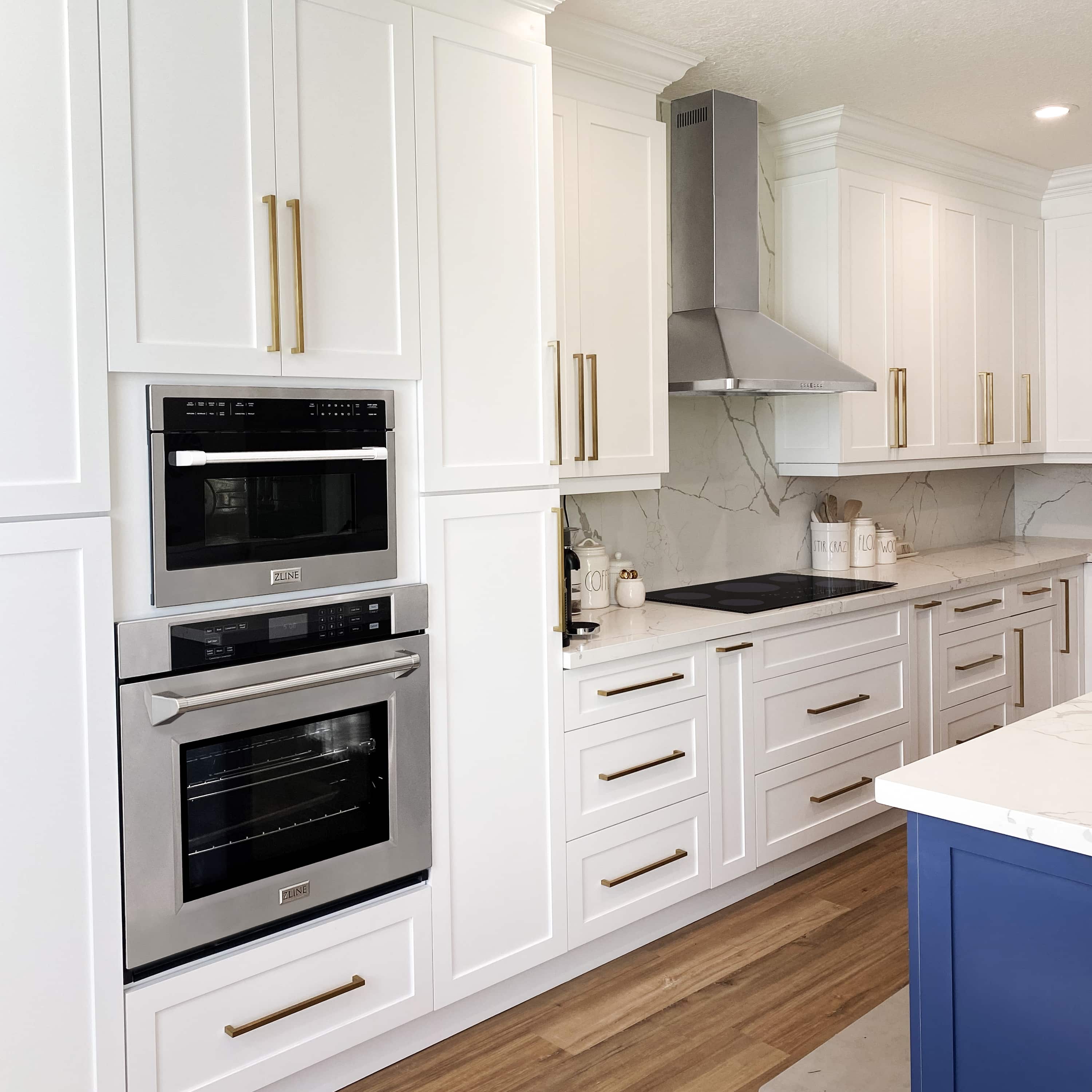 Built-in ZLINE stainless microwave oven with black glass door and control panel