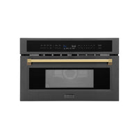 ZLINE Autograph Edition 30-Inch 1.6 cu ft. Built-in Convection Microwave Oven in Black Stainless Steel with Gold Accents (MWOZ-30-BS-G)