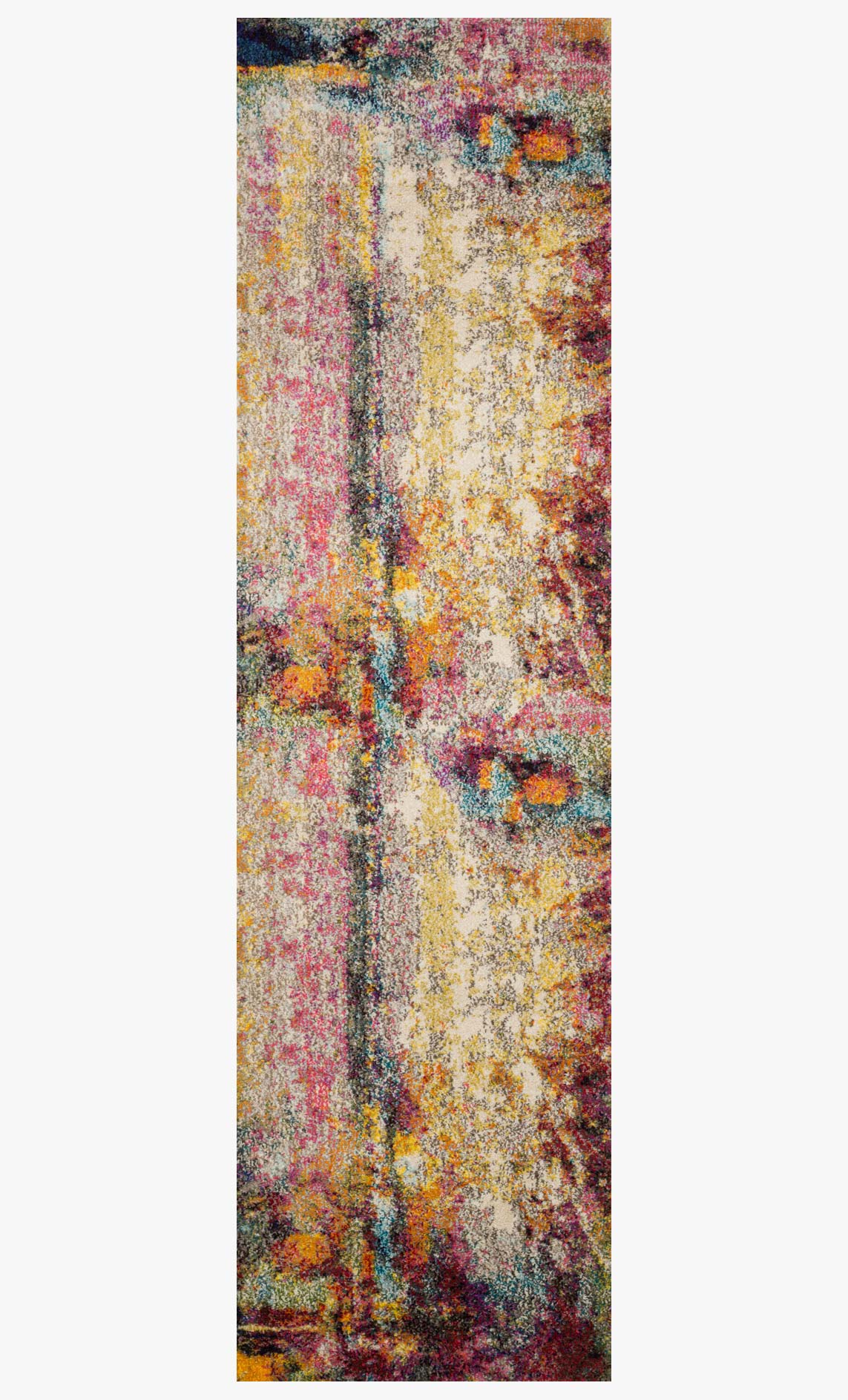 Multicolor abstract area rug, tall rectangular view with speckled vertical design
