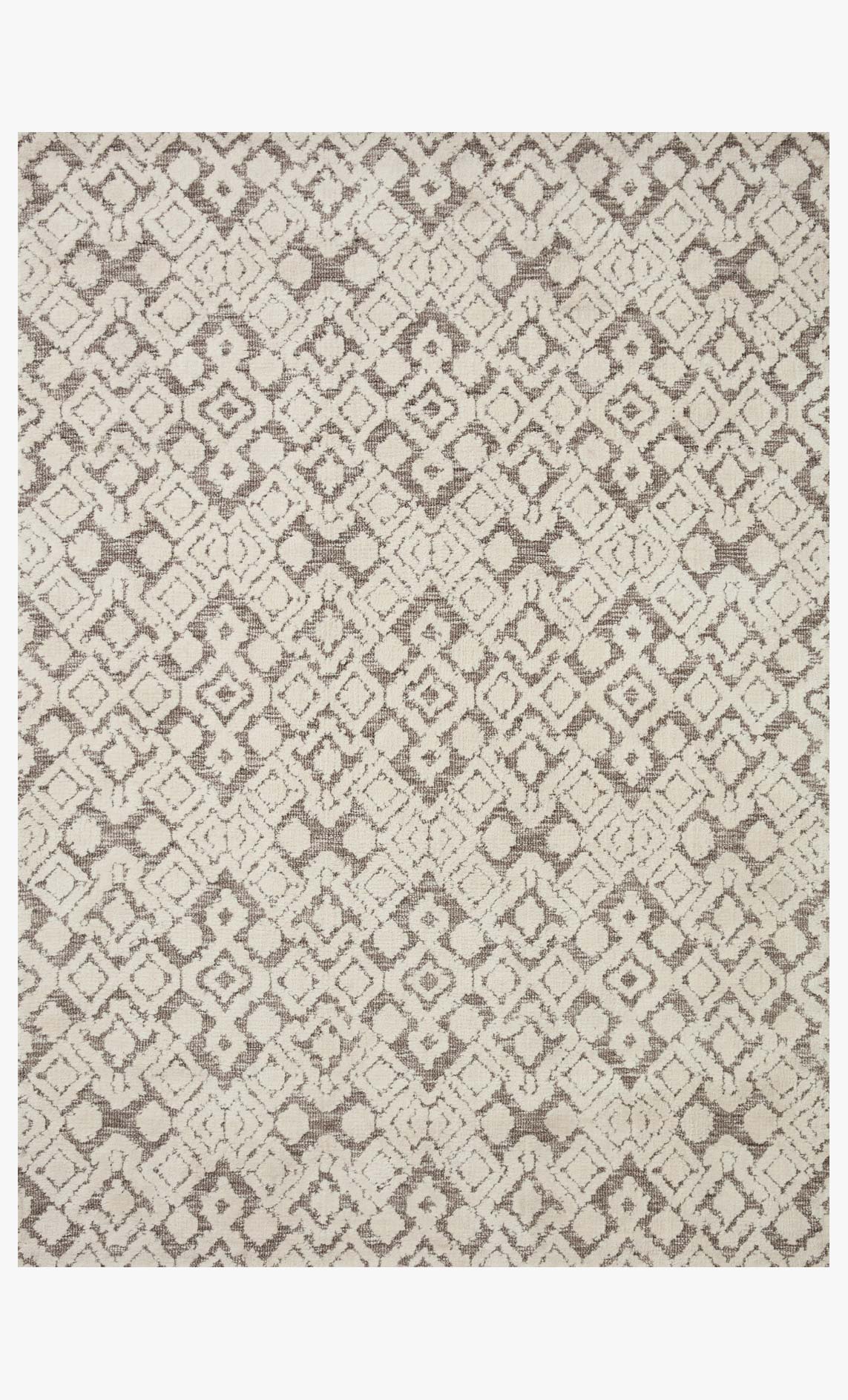 Transitional power-loomed rug with ivory base and gray diamond lattice pattern