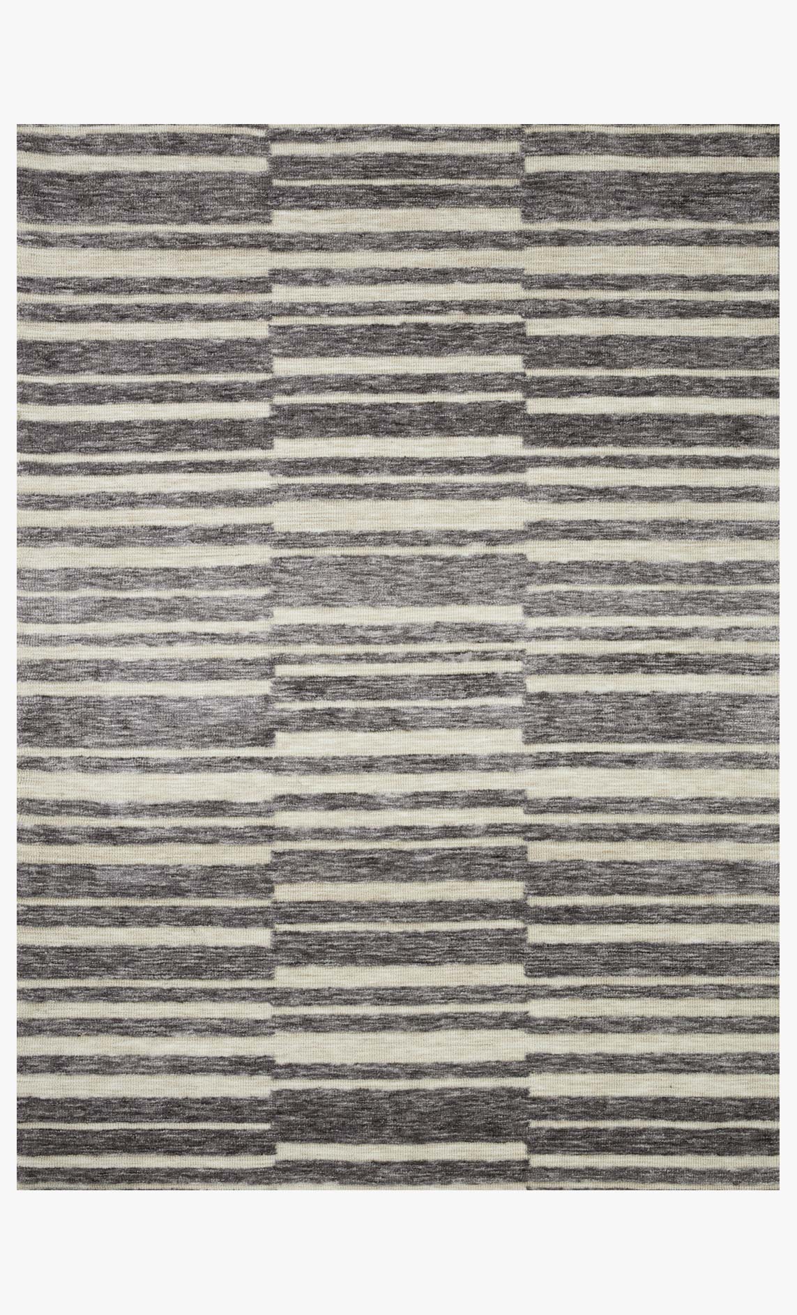 Transitional power-loomed rug with horizontal stripe blocks in natural and slate tones