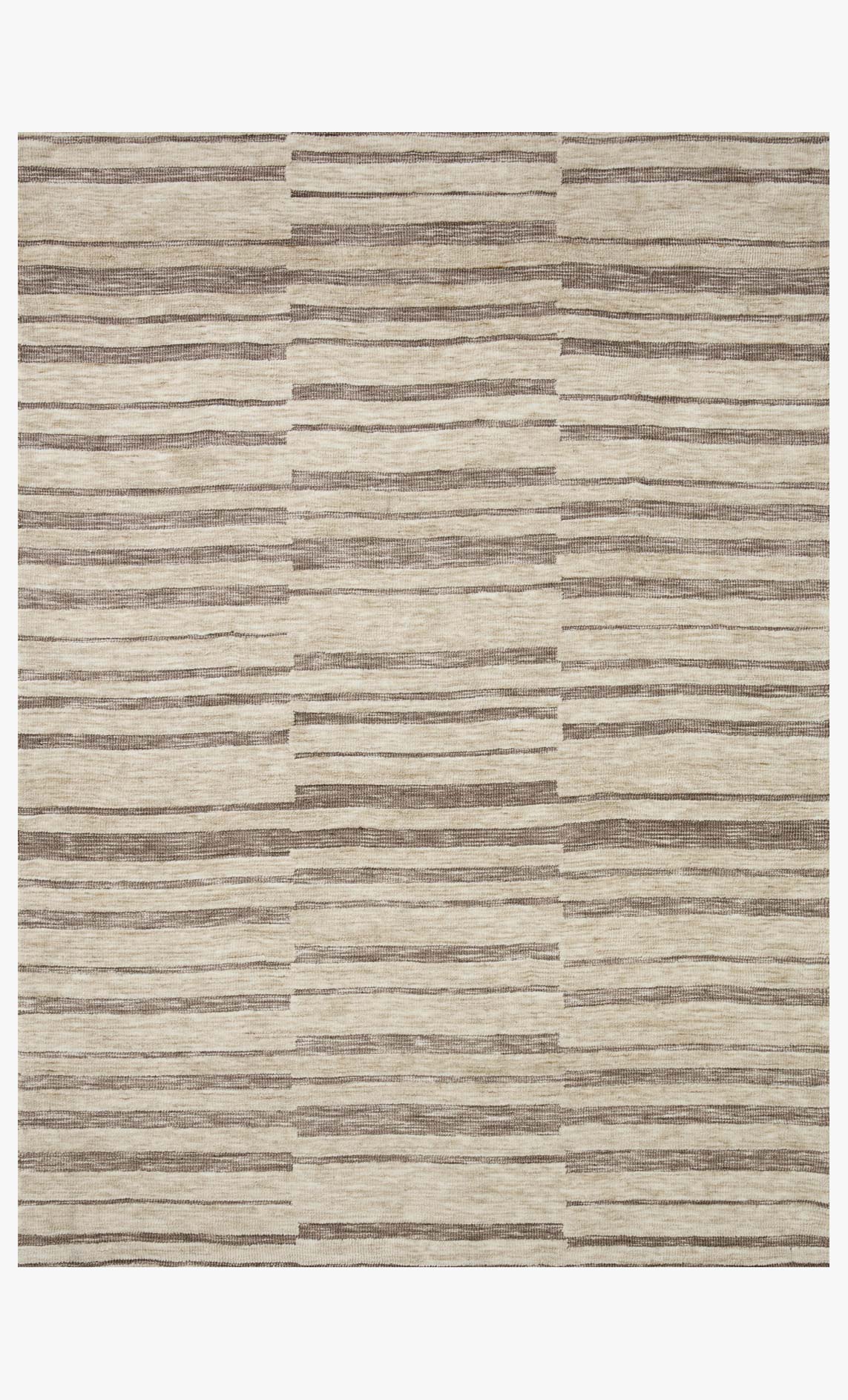 Power loomed area rug with natural and taupe striped block pattern