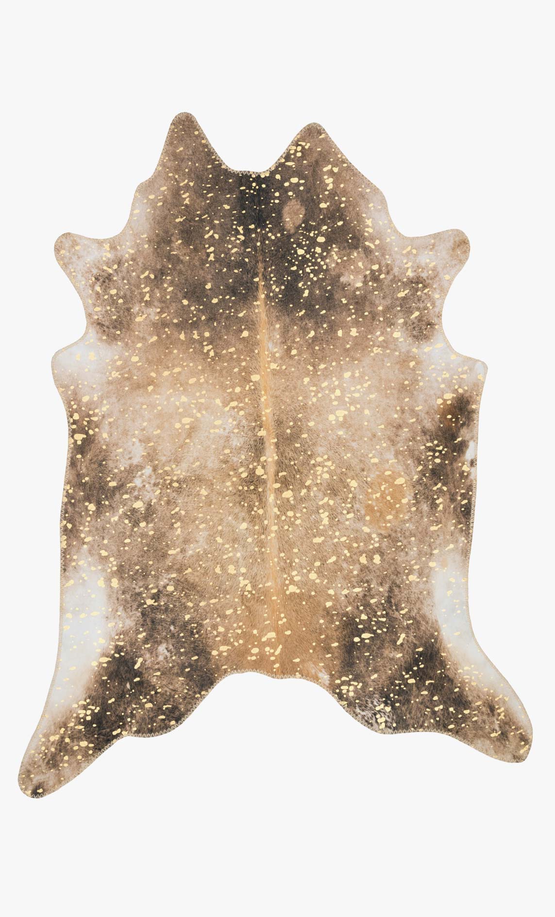 Mocha and sand patterned power-loomed rug with speckled, irregular hide shape