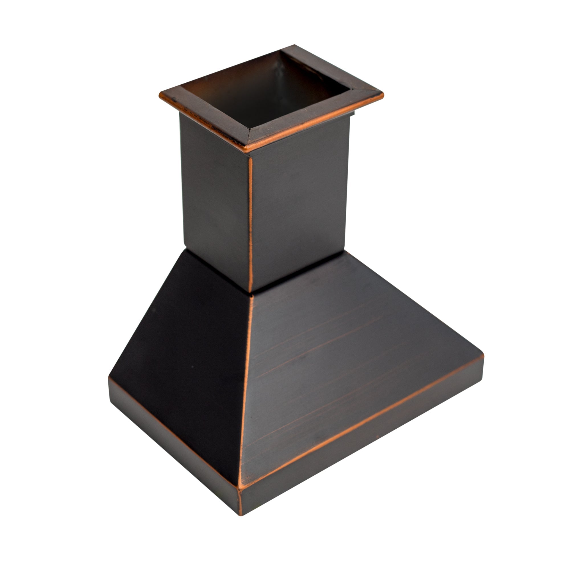 Mini range hood in oil-rubbed bronze with open top square chimney body