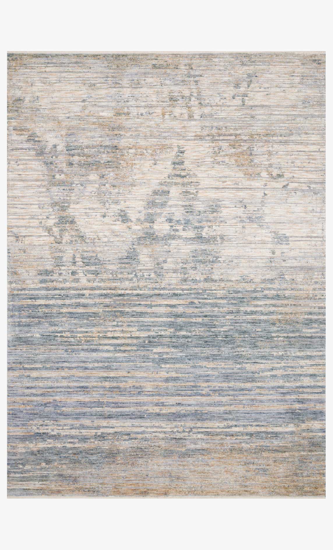Traditional power-loomed rug, ivory base with blue-gray horizontal stripe pattern