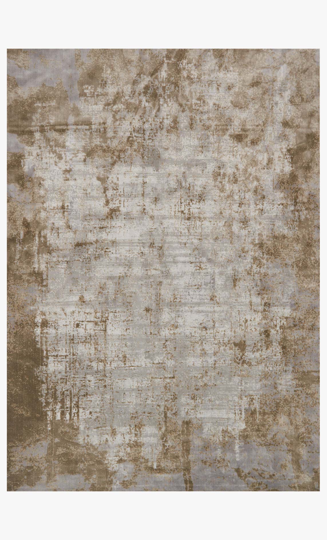 Transitional power-loomed rug with abstract distressed pattern in wheat and grey.
