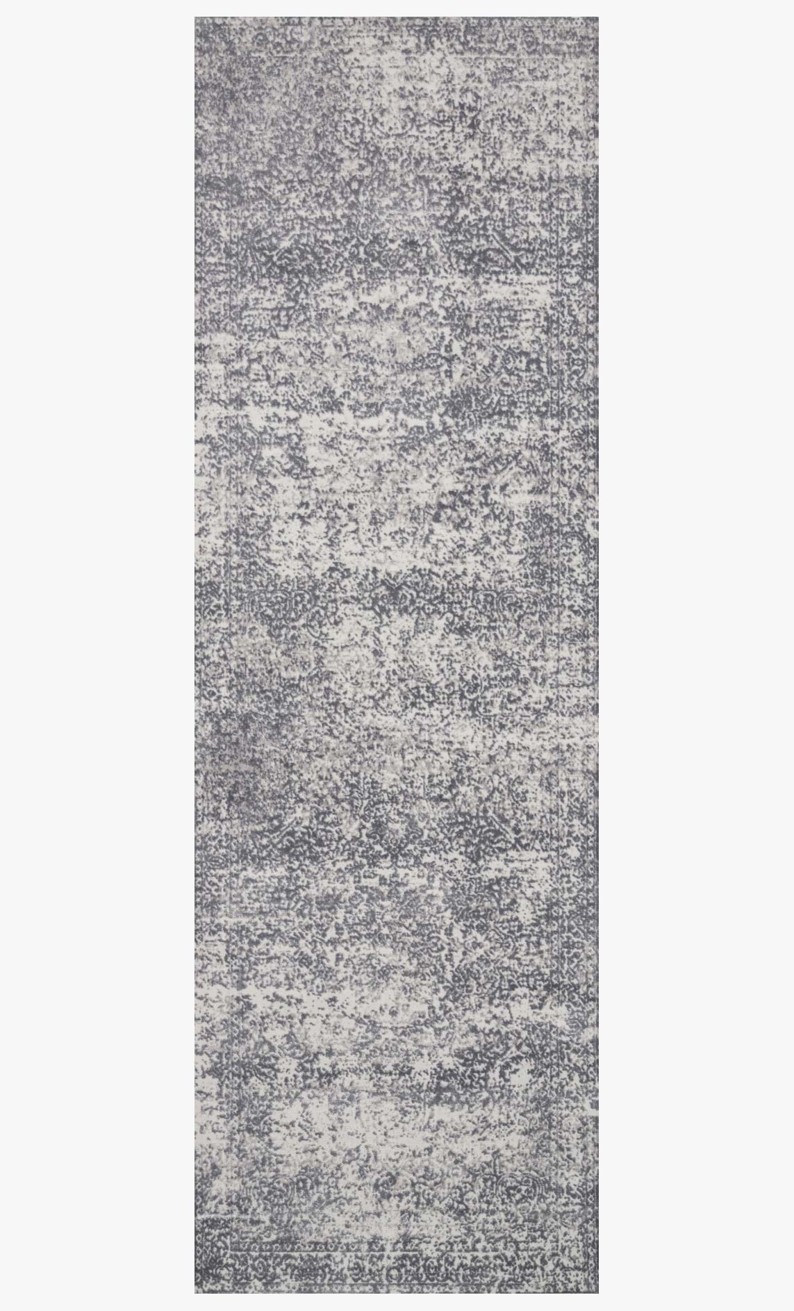 Silver and light-gray runner-style rug with dense abstract speckled design