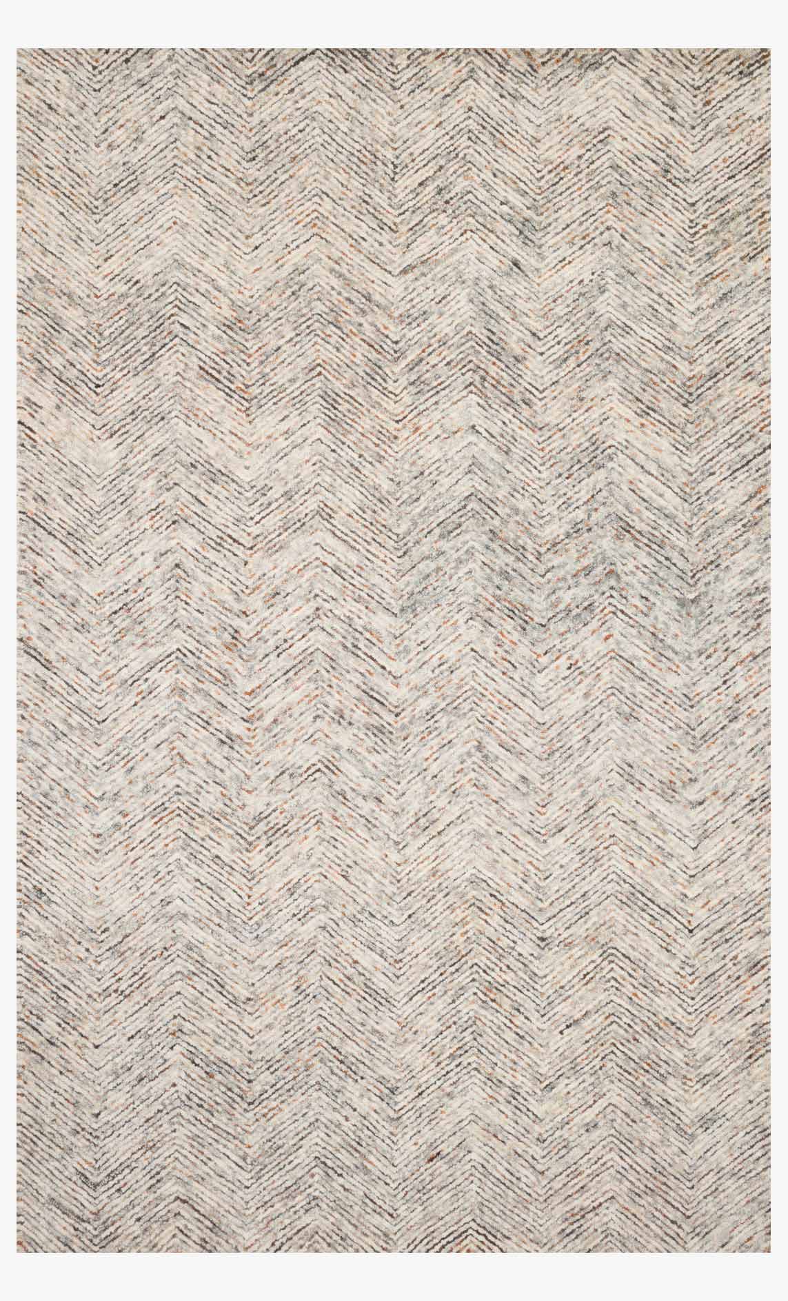 Light grey hand-tufted rug with multicolor chevron pattern