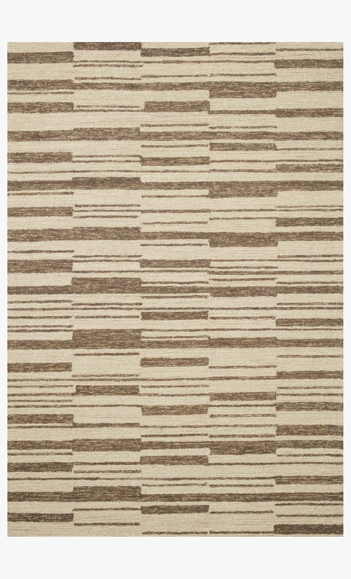 Beige and tobacco hand-tufted area rug with horizontal striping pattern