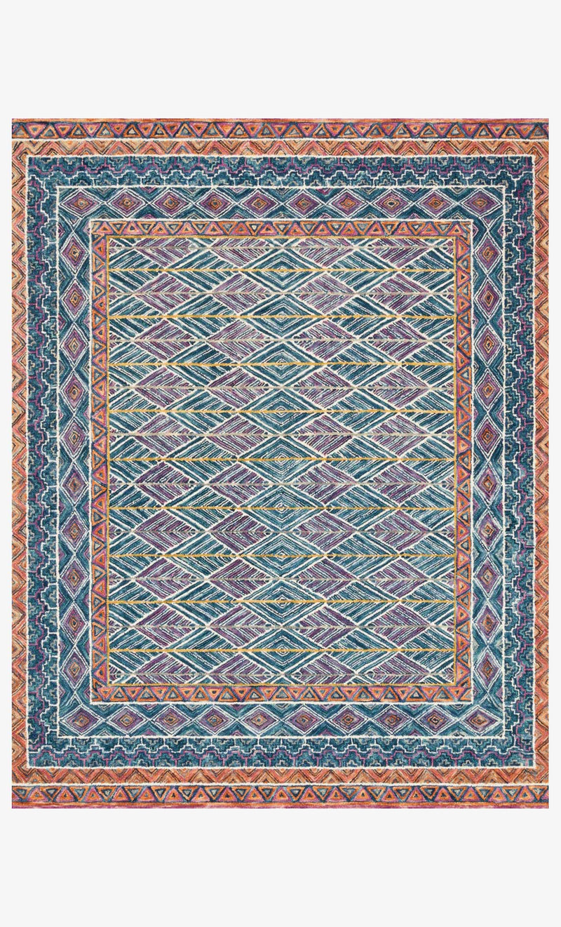 Justina Blakeney x Loloi Priti Collection - Contemporary Hooked Rug in Teal & Fiesta (PRT-01)