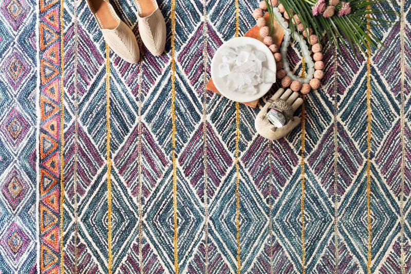 Justina Blakeney x Loloi Priti Collection - Contemporary Hooked Rug in Teal & Fiesta (PRT-01)