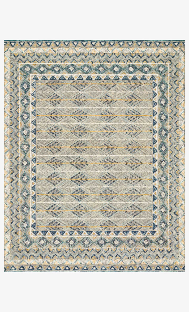 Justina Blakeney x Loloi Priti Collection - Contemporary Hooked Rug in Grey & Lagoon (PRT-02)