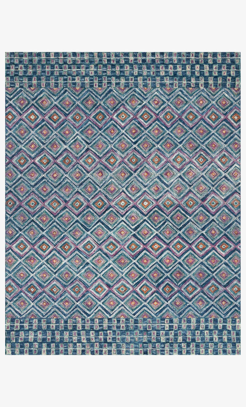 Justina Blakeney x Loloi Priti Collection - Contemporary Hooked Rug in Denim & Berry (PRT-07)