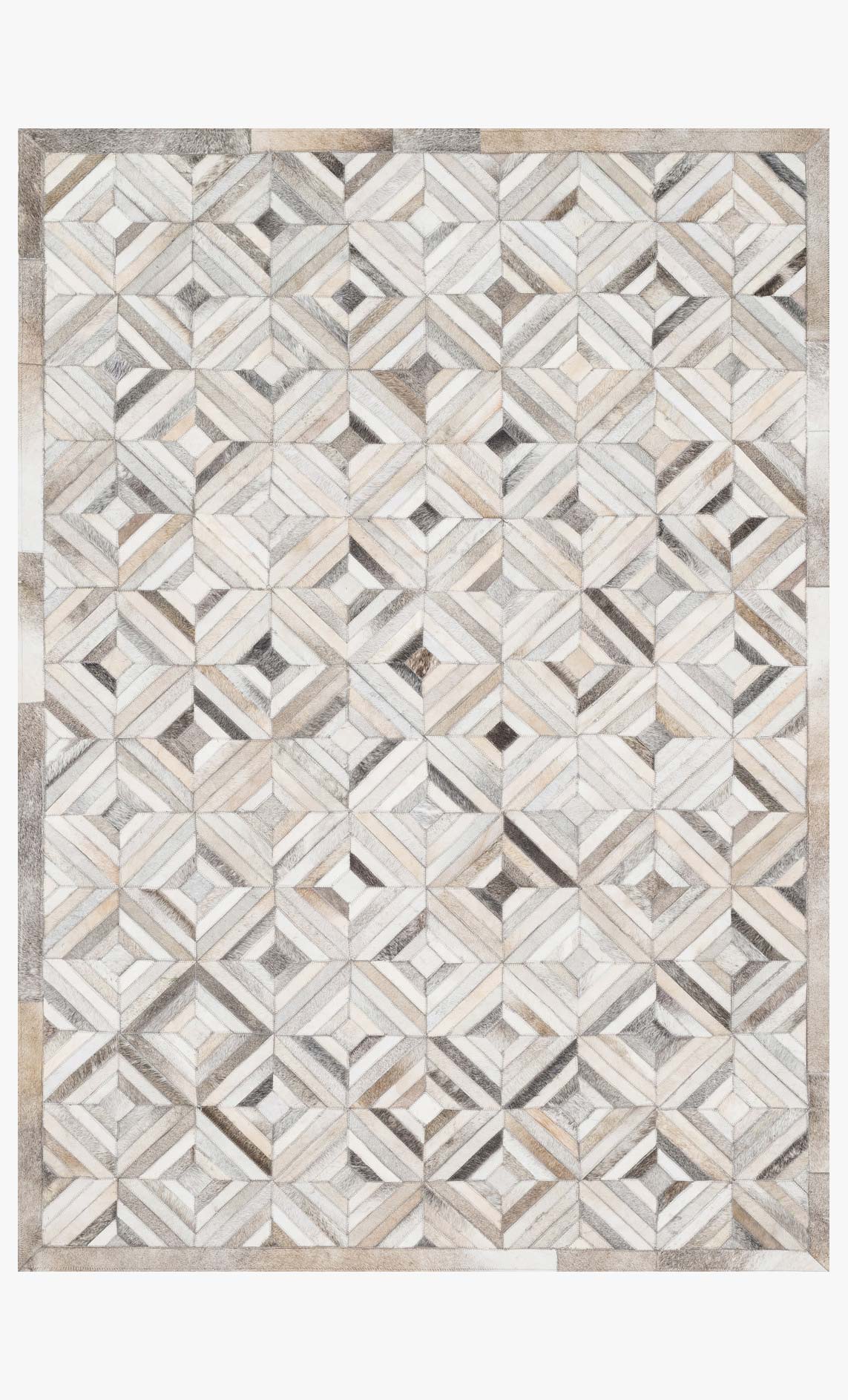 Hand-stitched area rug with ivory and grey geometric chevron pattern border