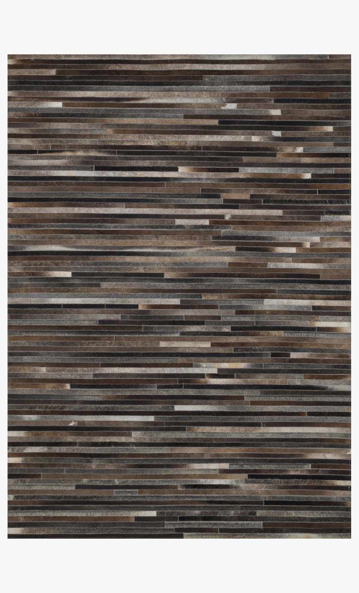 Charcoal hand-stitched rug with horizontal striped pattern and subtle blocks