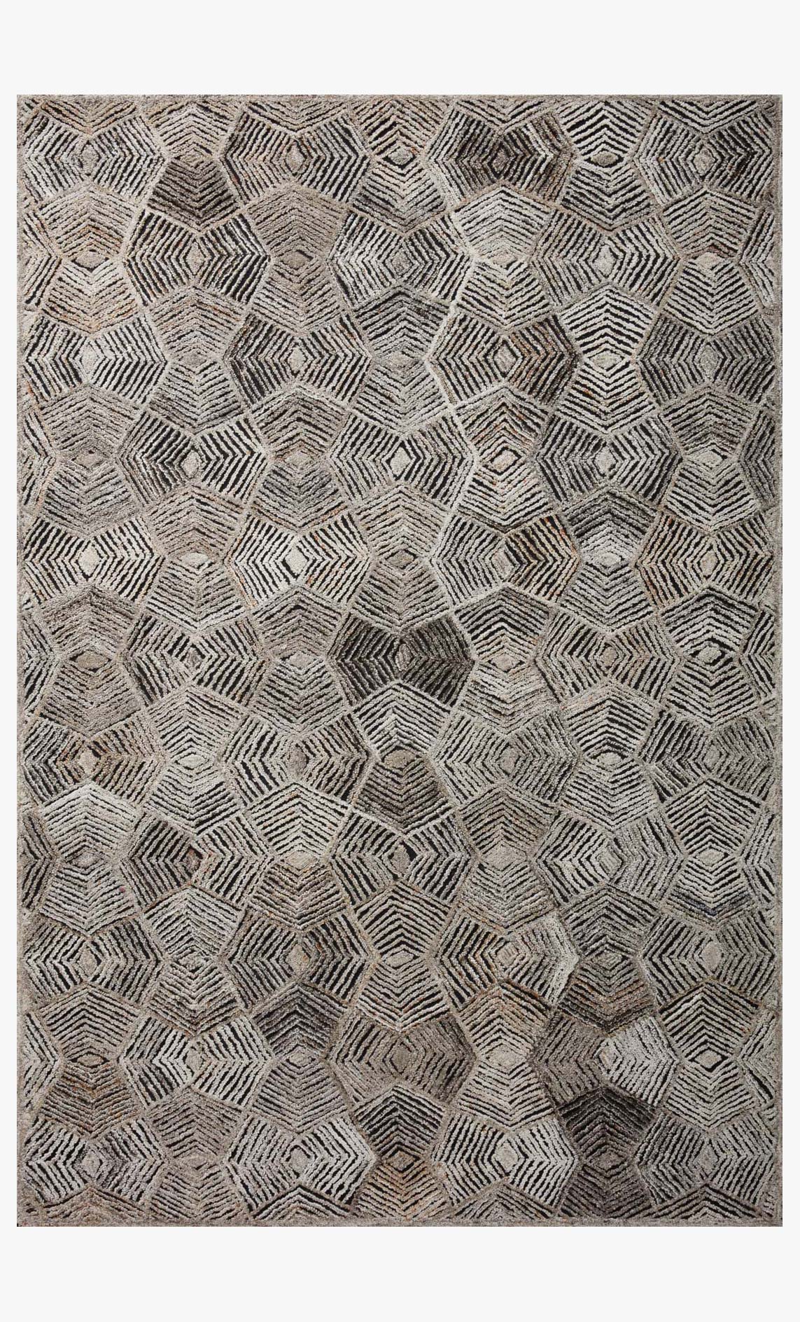 Fawn contemporary hooked rug with geometric lattice pattern