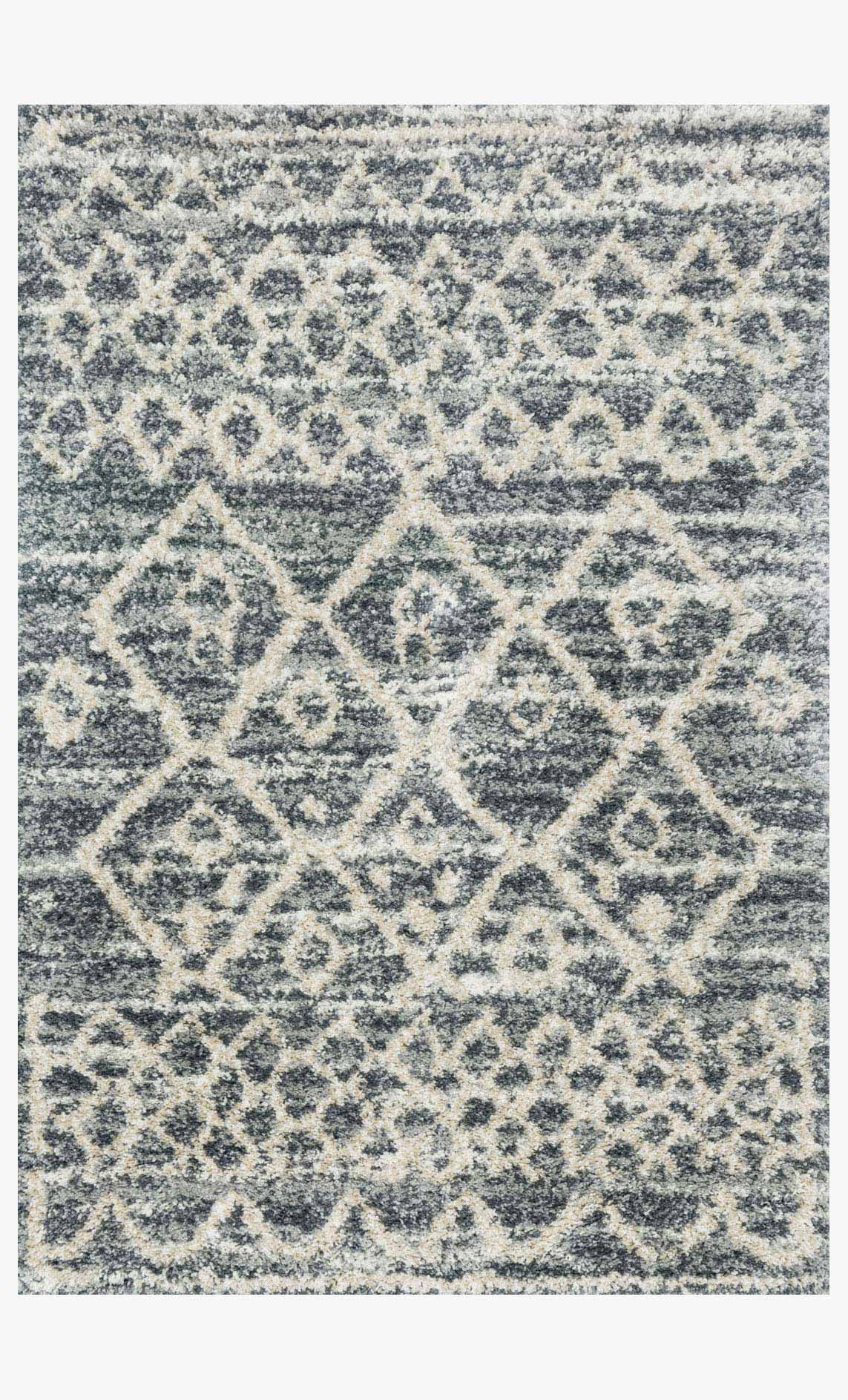 Shag power-loomed rug in graphite and beige with geometric diamond pattern