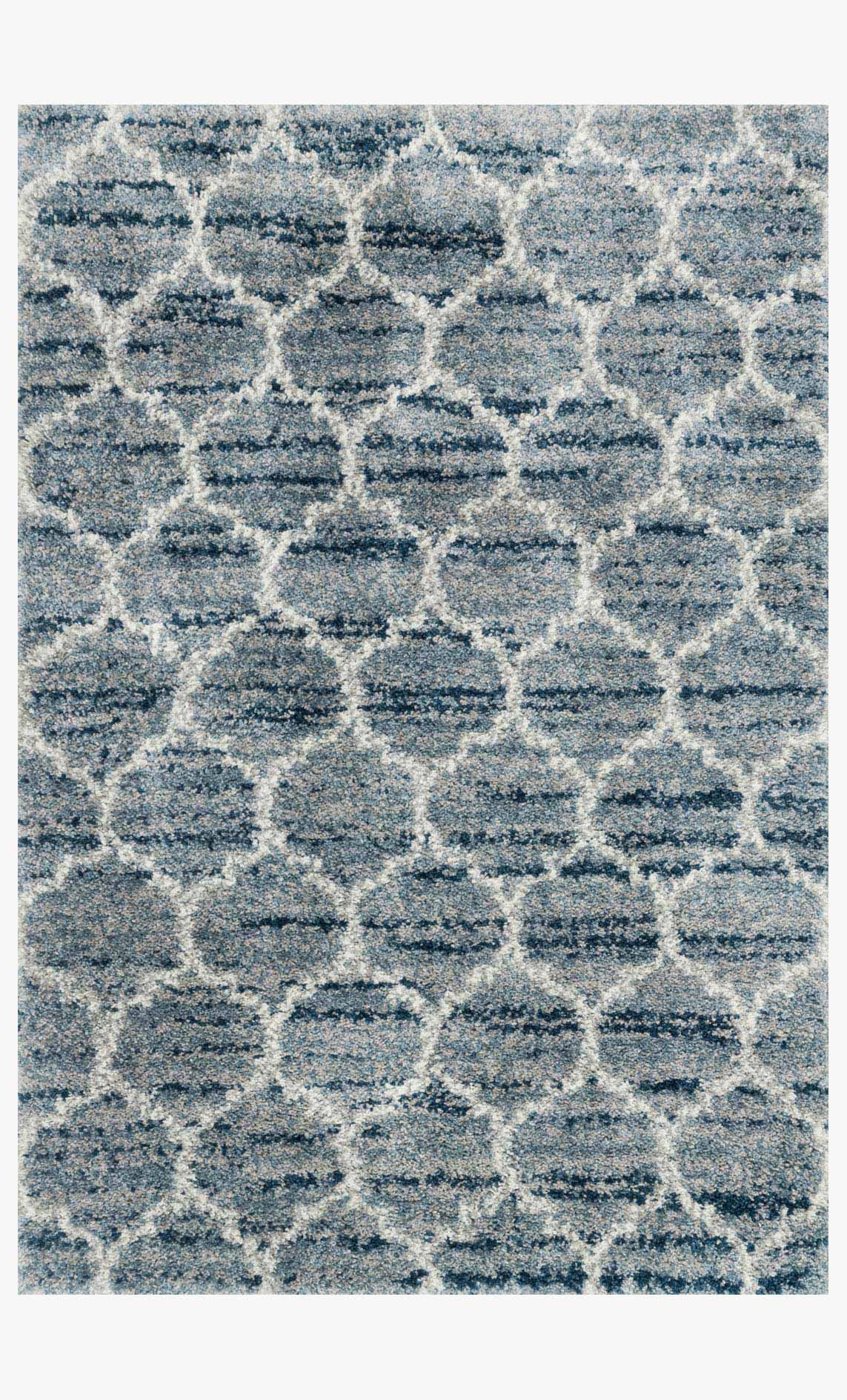 Shag power-loomed rug with abstract geometric distressed pattern in spa blue and pebble