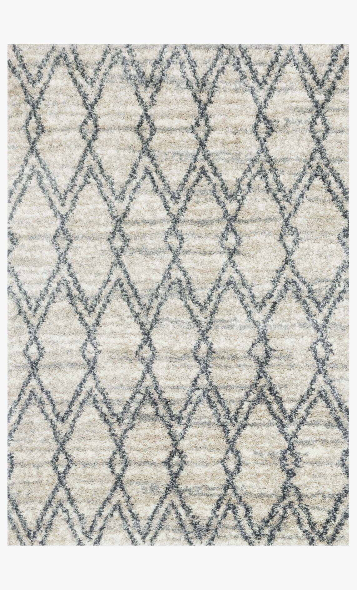 Shag power-loomed rug with sand base and graphite diamond lattice pattern
