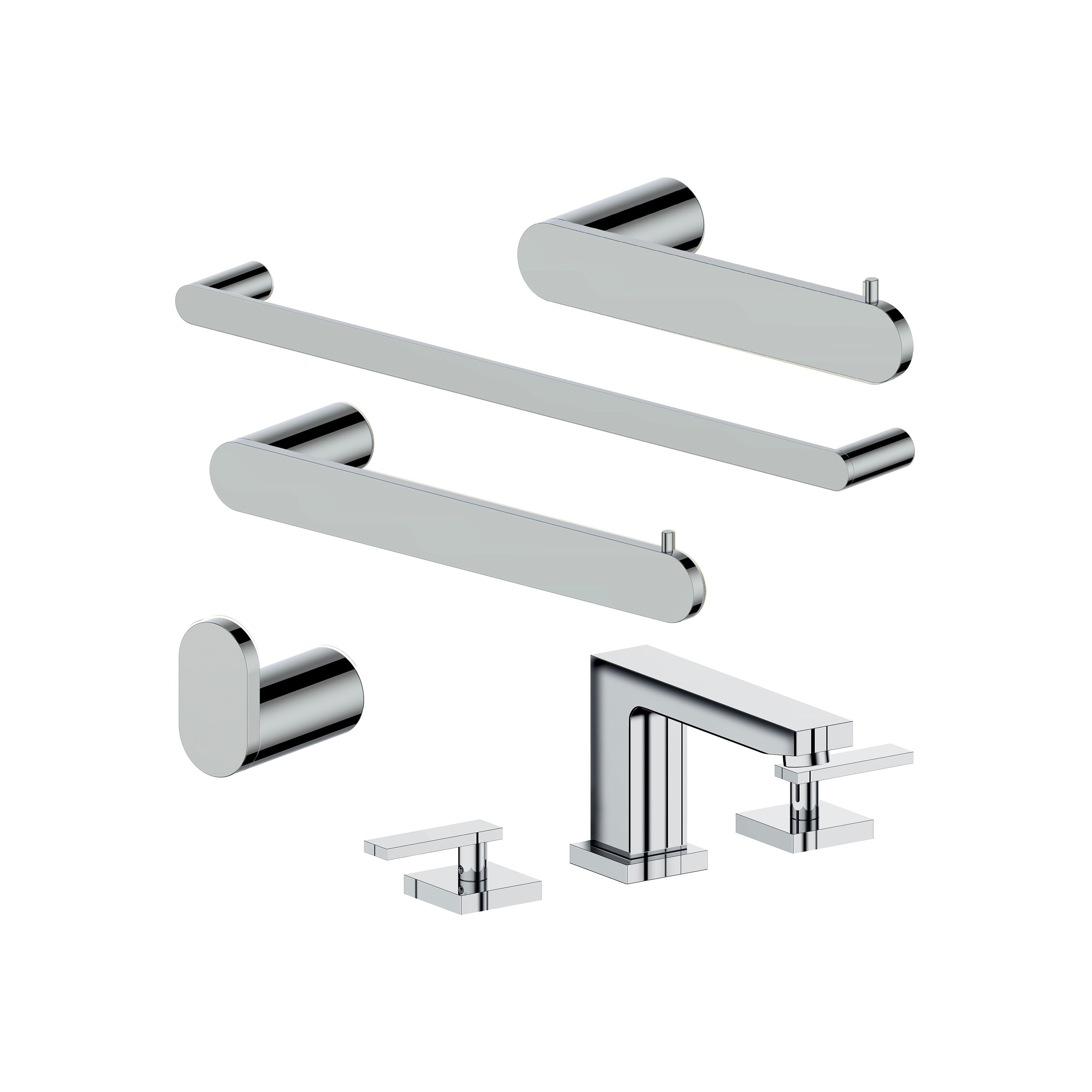 Chrome bathroom towel rail set with two horizontal bars and end mounting plates