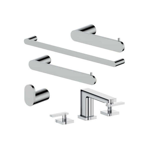 ZLINE Crystal Bay Bathroom Package with Faucet, Towel Rail, Hook, Ring and Toilet Paper Holder in Chrome (5BP-CBYACCF-CH)