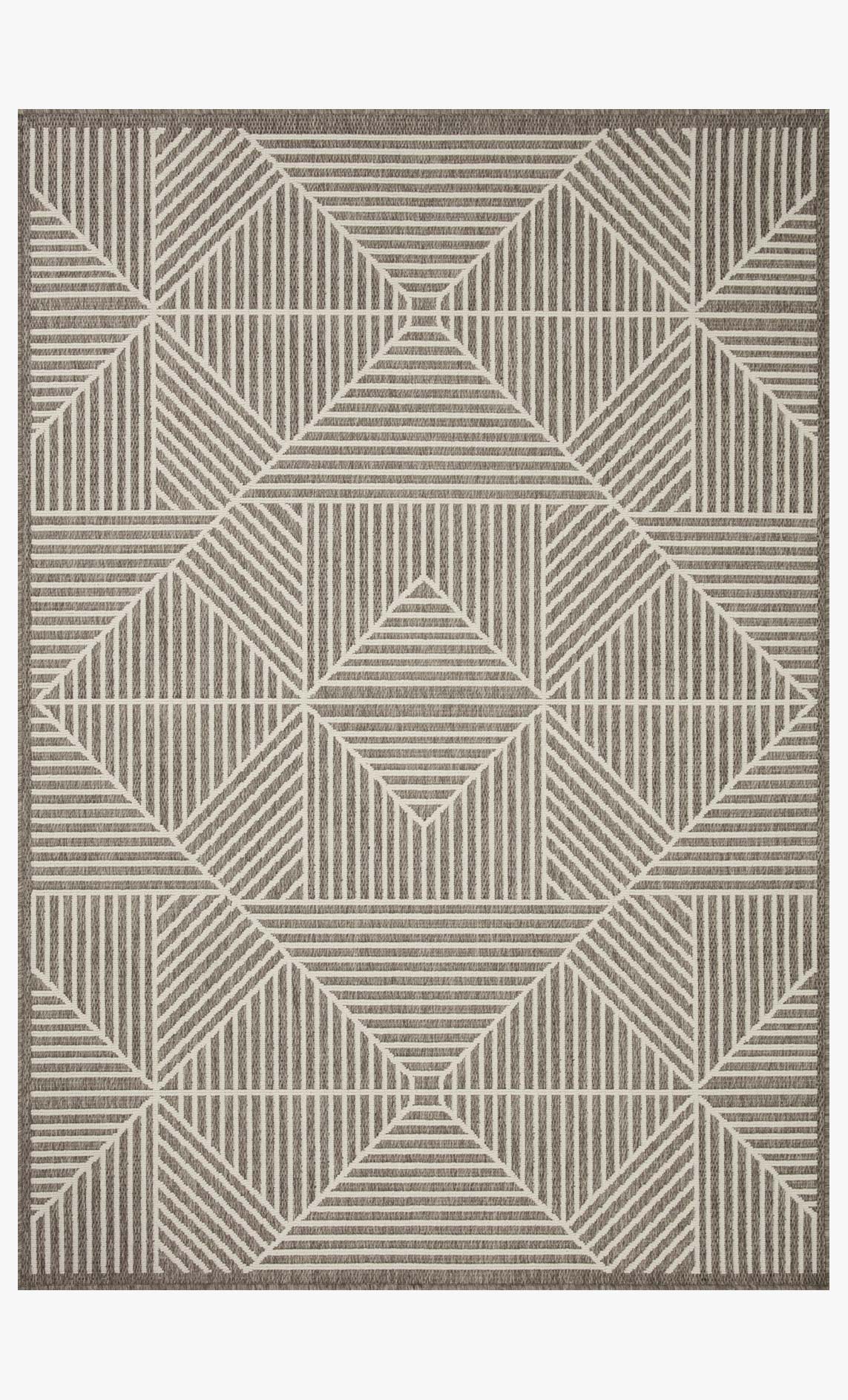 Indoor/outdoor power-loomed rug with ivory and taupe geometric pattern, rectangle