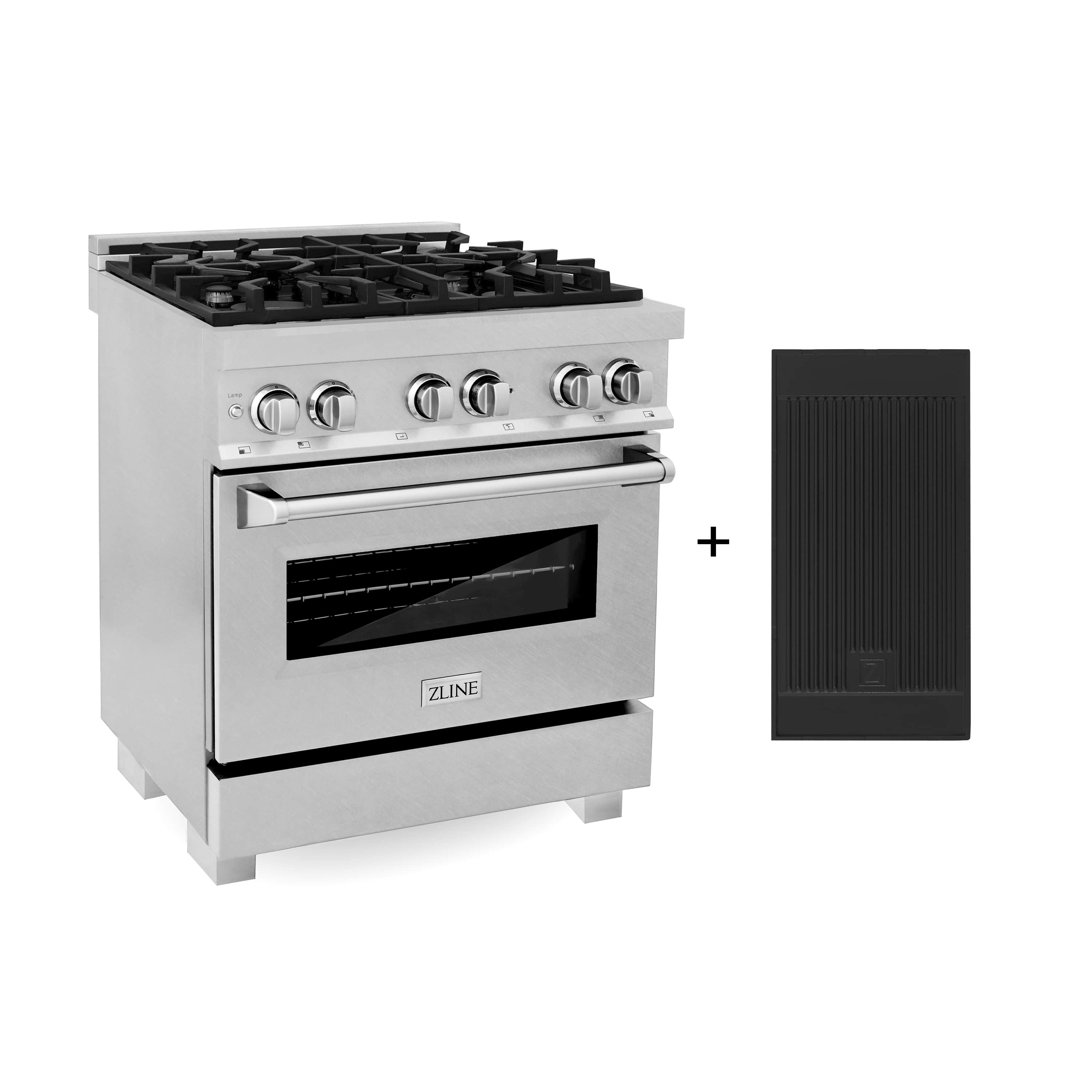 Stainless dual fuel range with griddle accessory and oven door