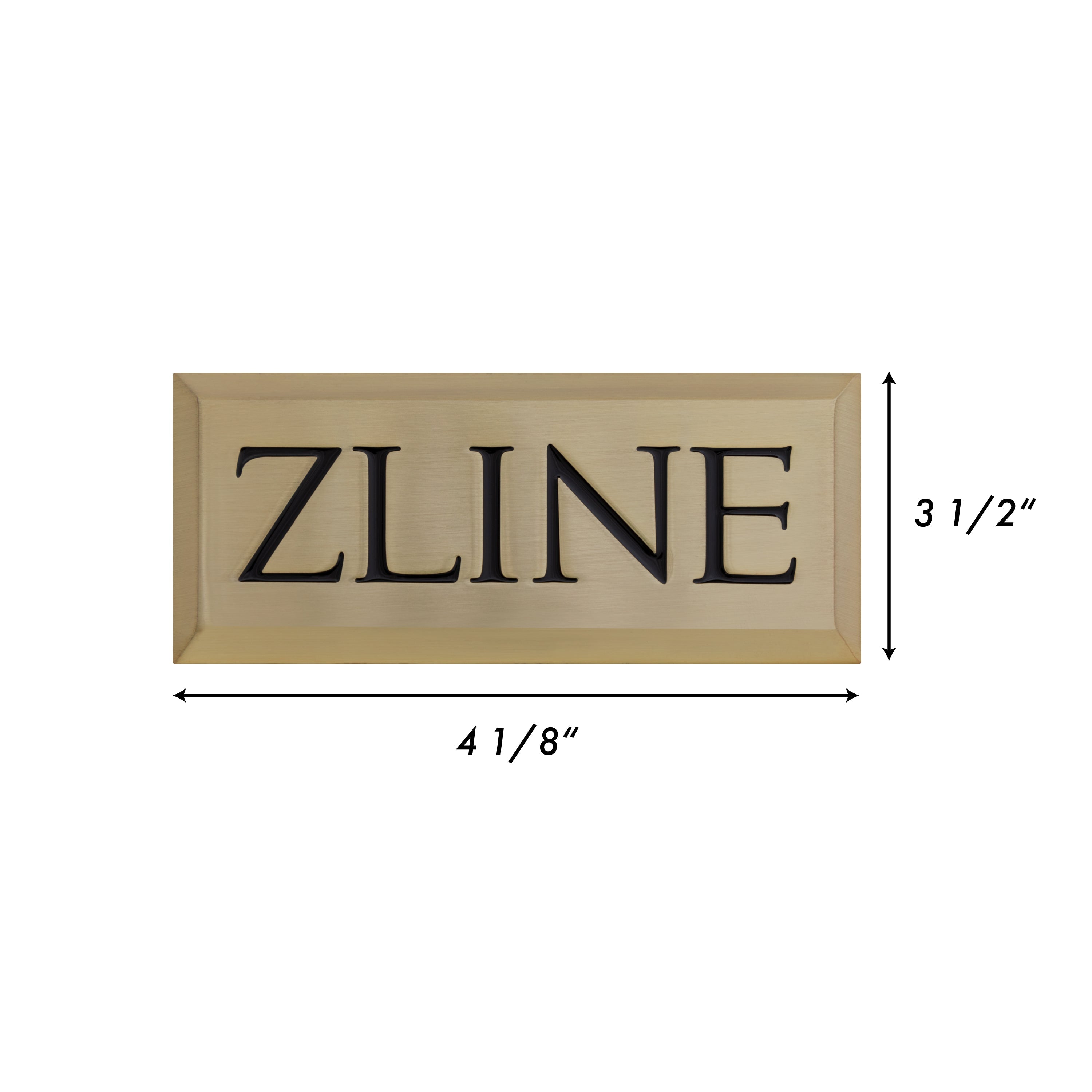 Champagne bronze ZLINE badge sample, 4 1/8 in wide and 3 1/2 in high